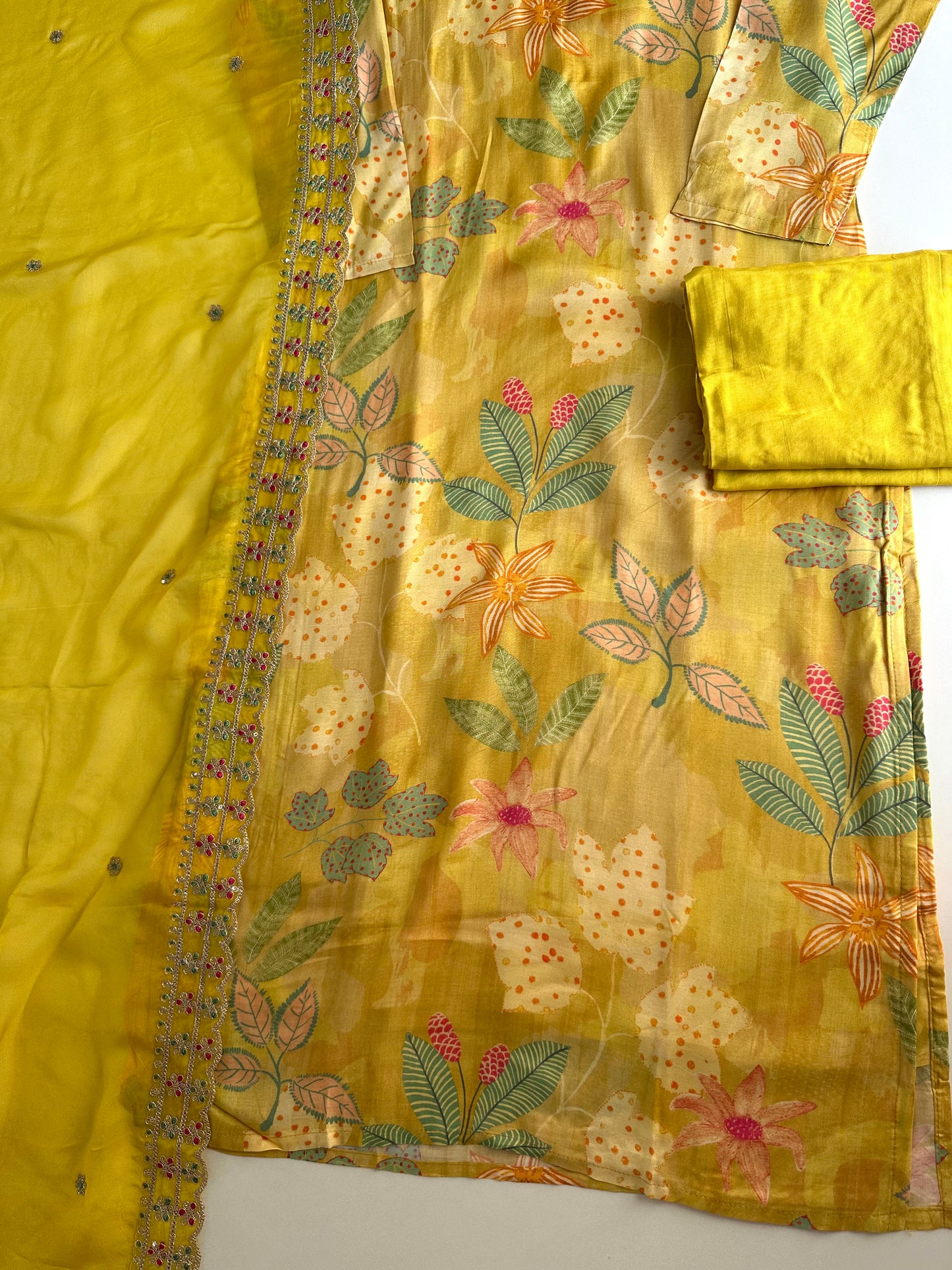 K019 - Viscose organza zari work straight Kurti with pants and dupatta