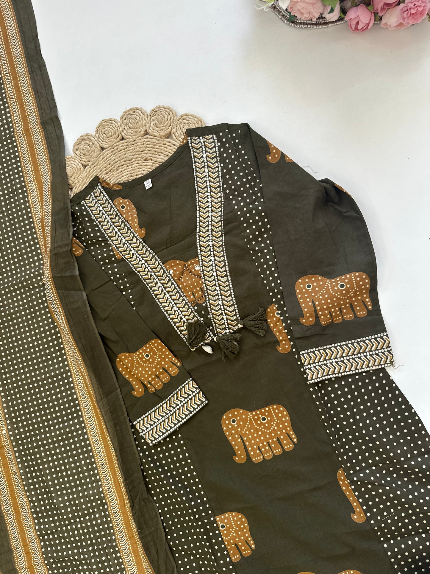 K044 - Cotton Aline Kurti with pants and dupatta
