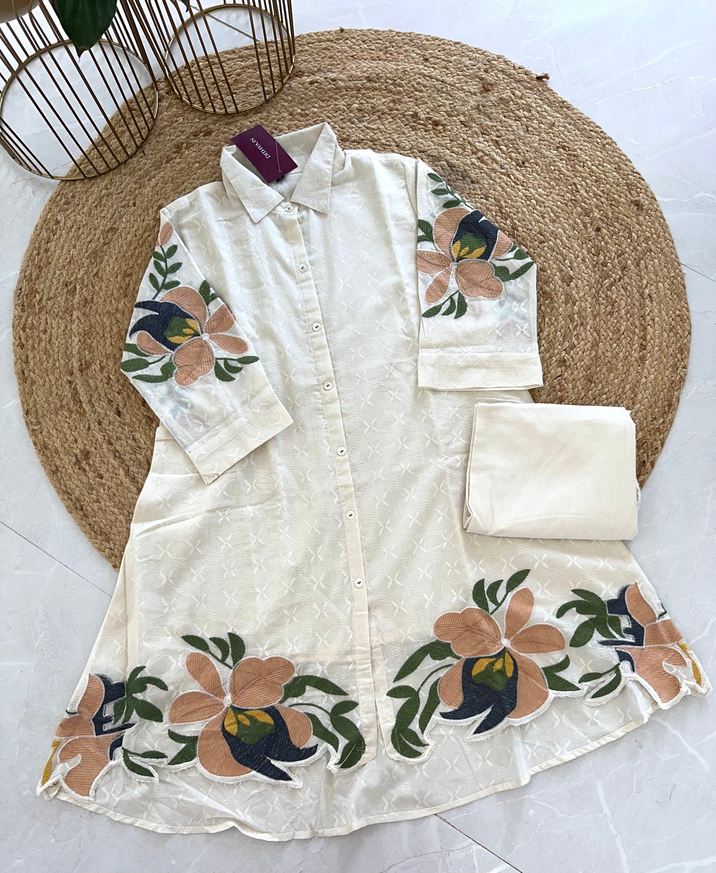 K135 - Slub cotton embroidered coord set