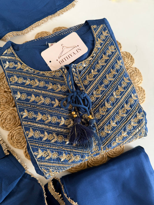 K665 - Mul chanderi Zari work Anarkali with pants and dupatta