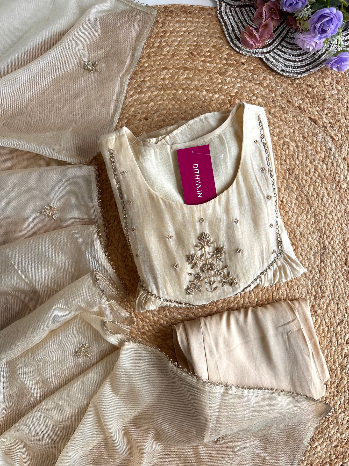 K120 - Mul Chanderi Handwork Anarkali with pants and dupatta
