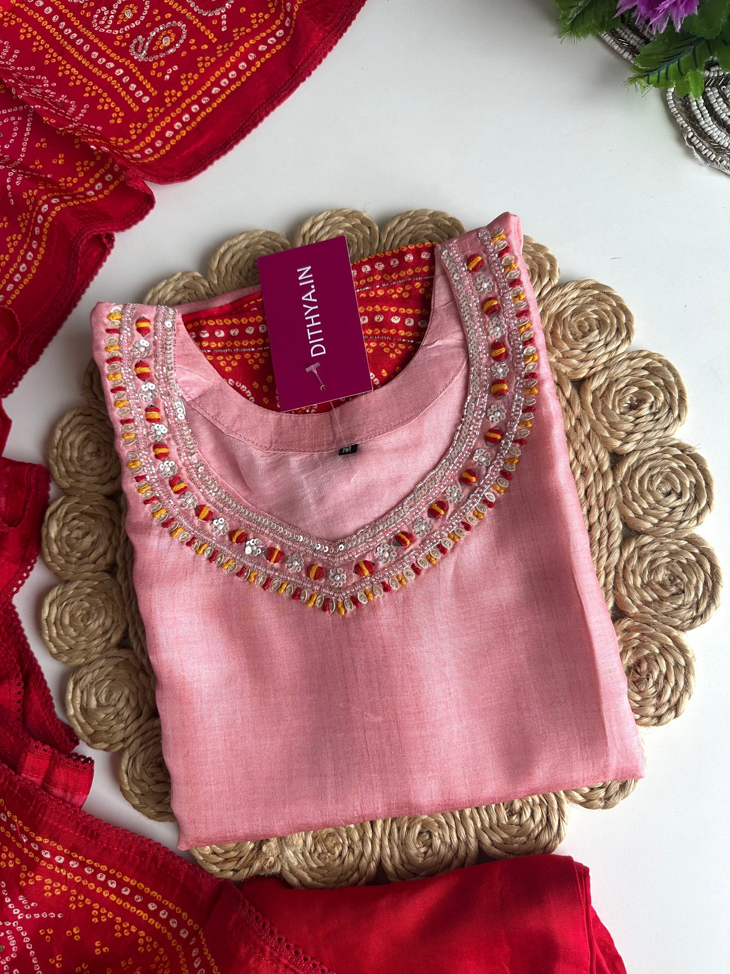 K305 - Russian silk handwork straight kurti with pants and dupatta