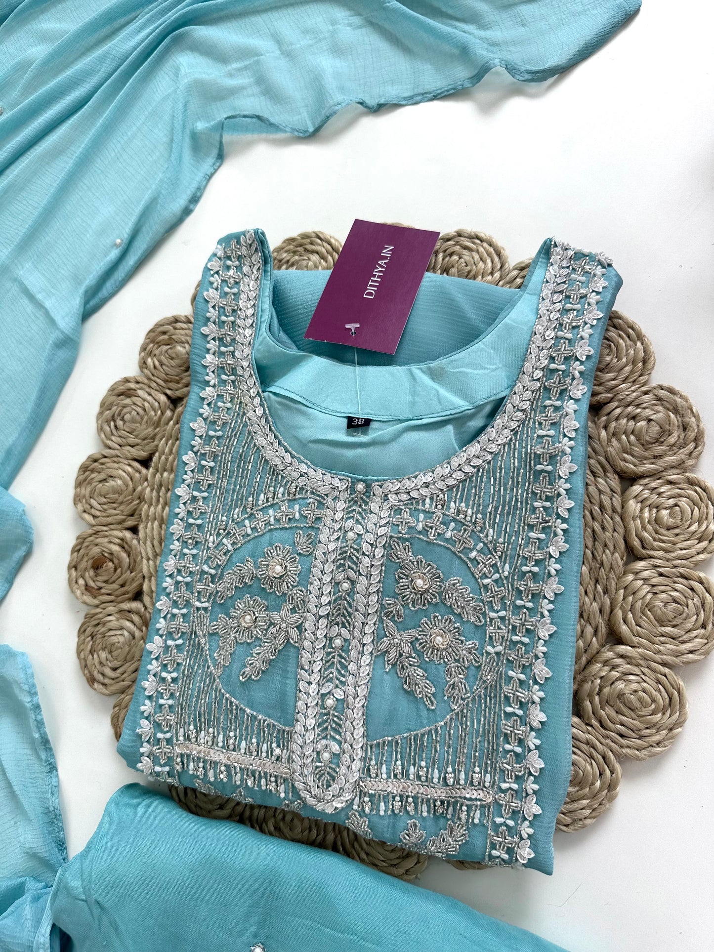 K165 - Chinnon heavy handwork short Kurti with palazzo and dupatta