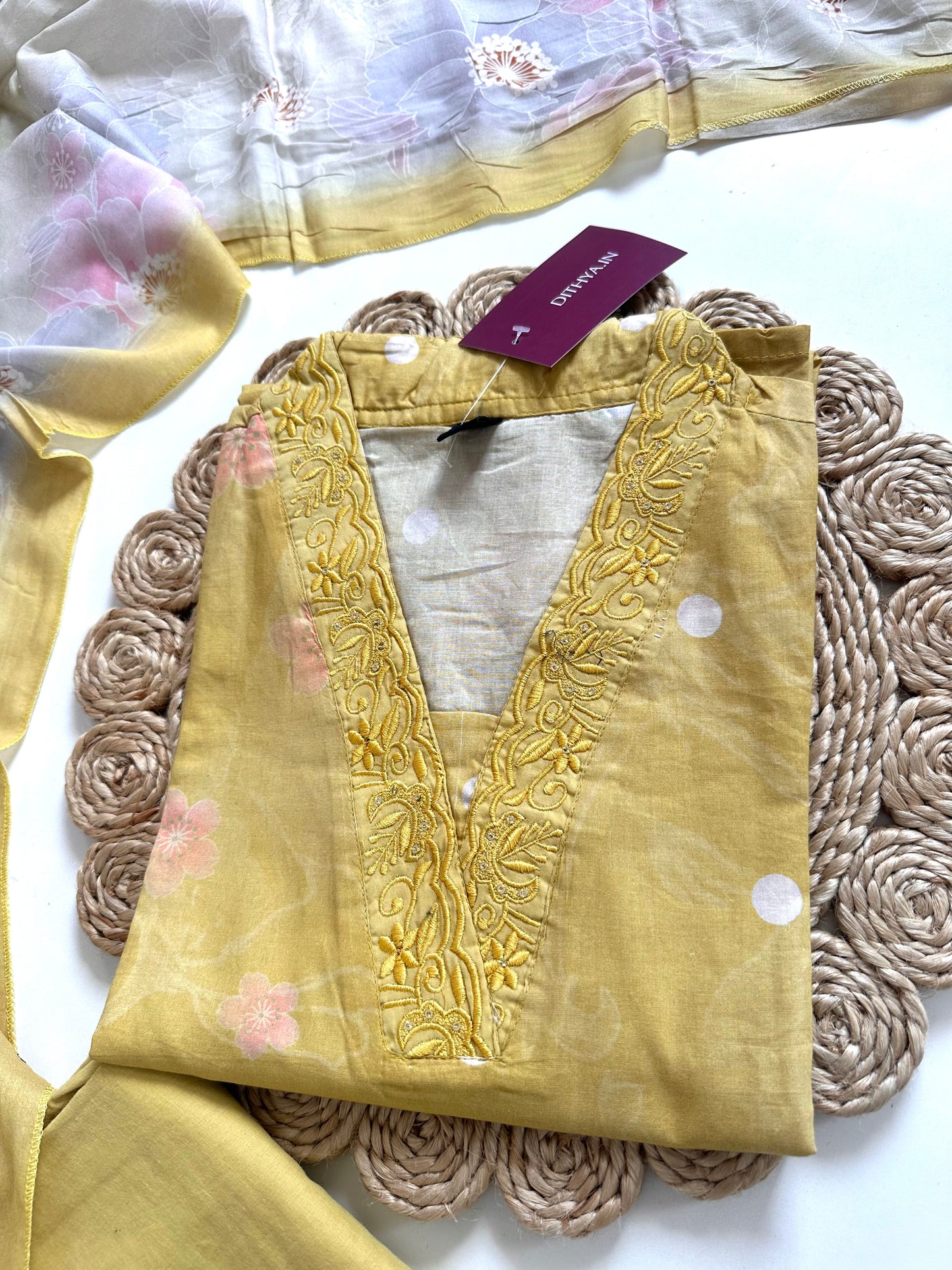 K292 - Cotton printed straight kurti with pants and dupatta.