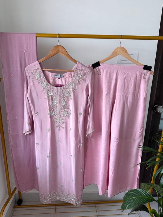K346 - Chinnon handwork Kurti with palazzo and dupatta