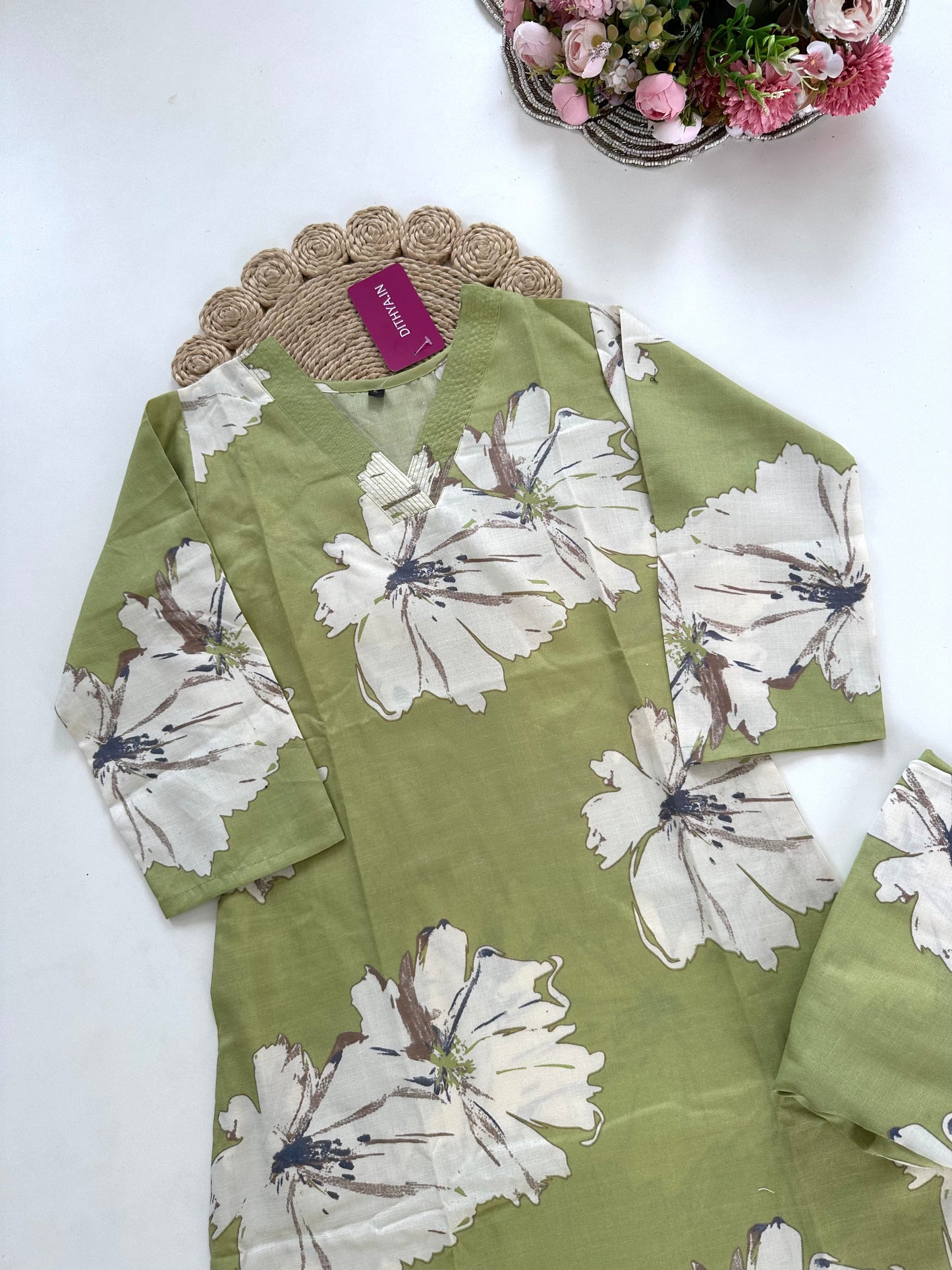 K187 - Cotton floral Kurti with pants in 4 colours