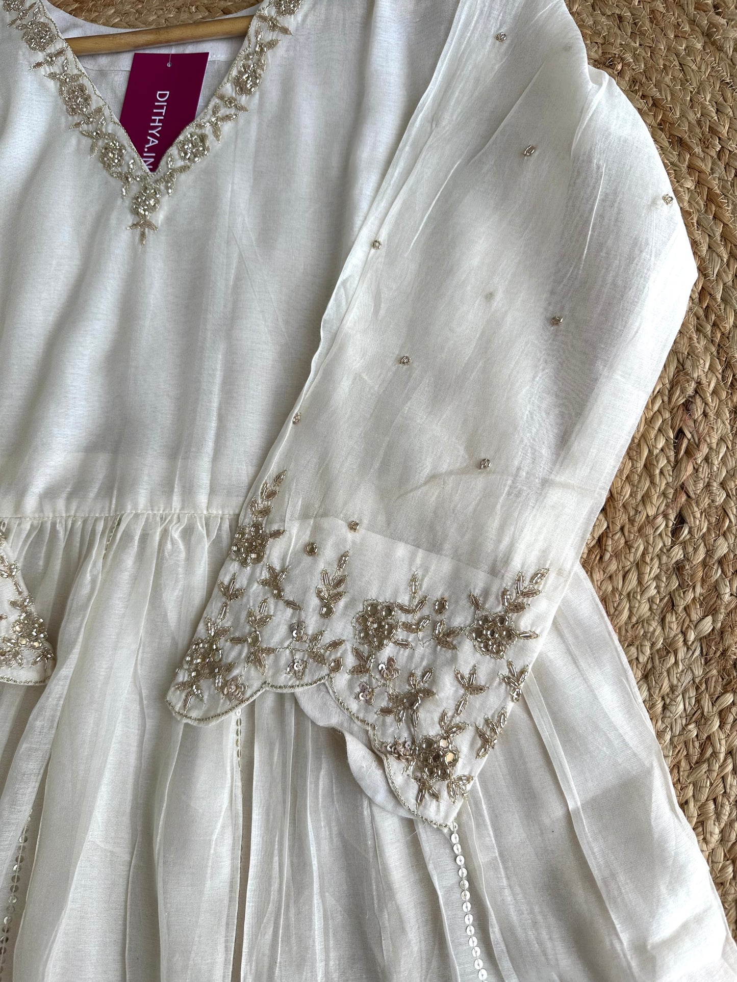 K099 - Mul Chanderi handwork Anarkali with pants and dupatta