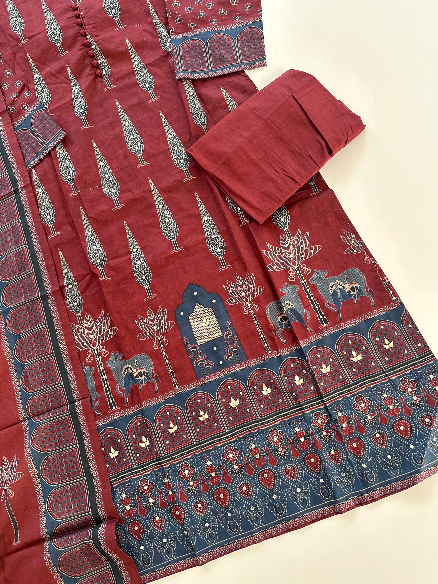 K007 - Mul cotton straight Kurti with pants and dupatta in 2 colours