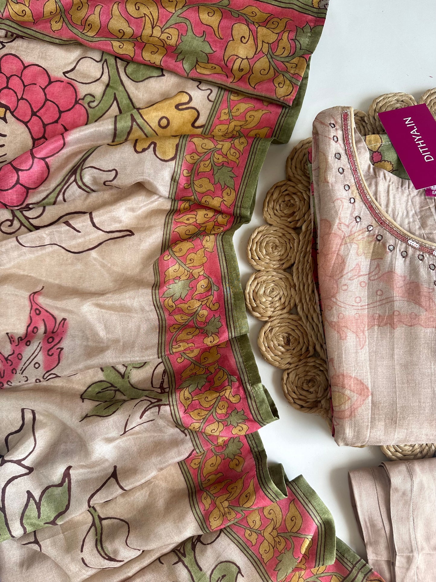 K010 - Pure muslin printed straight Kurti with pants and dupatta