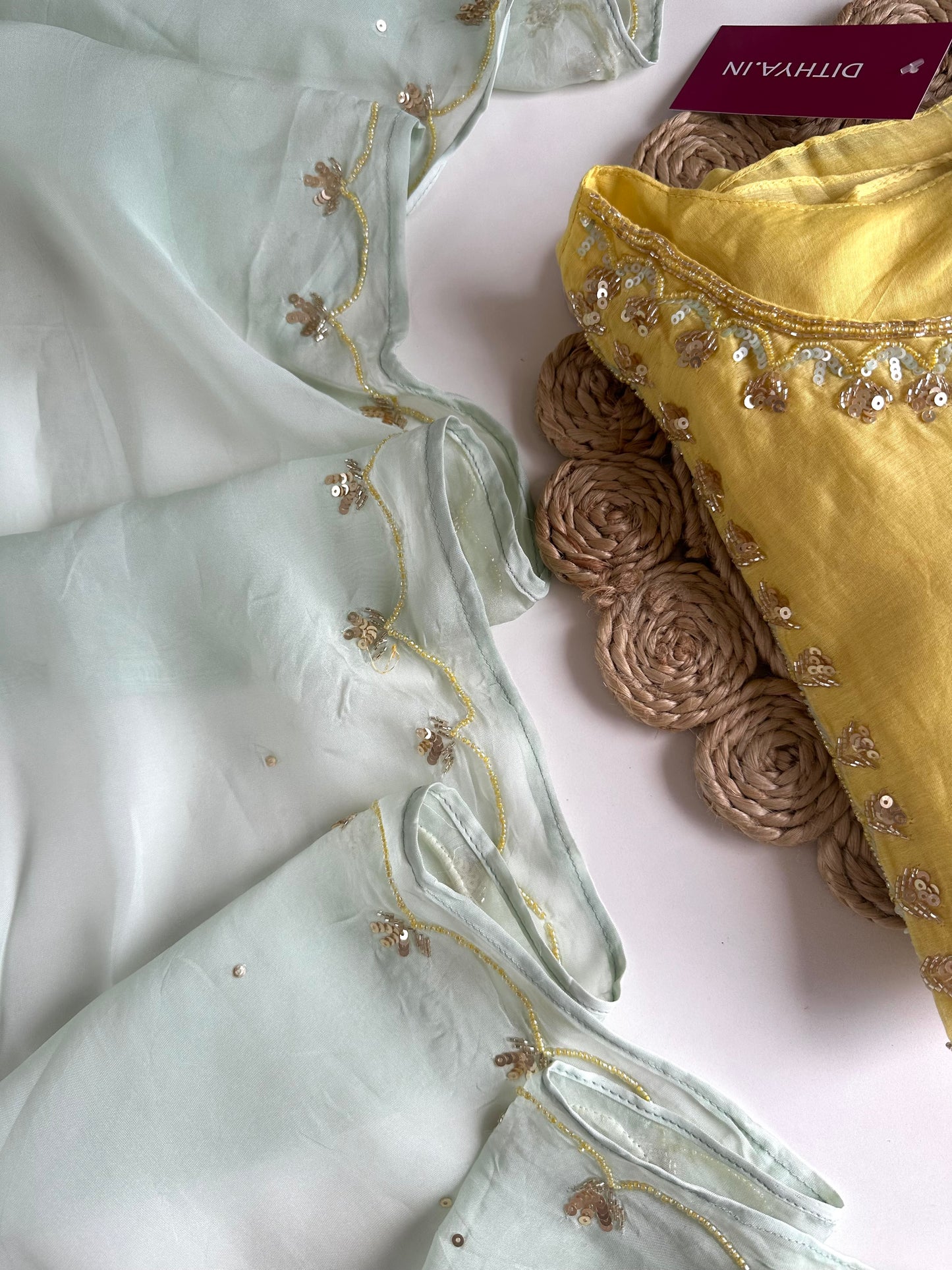 K360 - Mul Chanderi handwork Aline Kurti with pants and dupatta