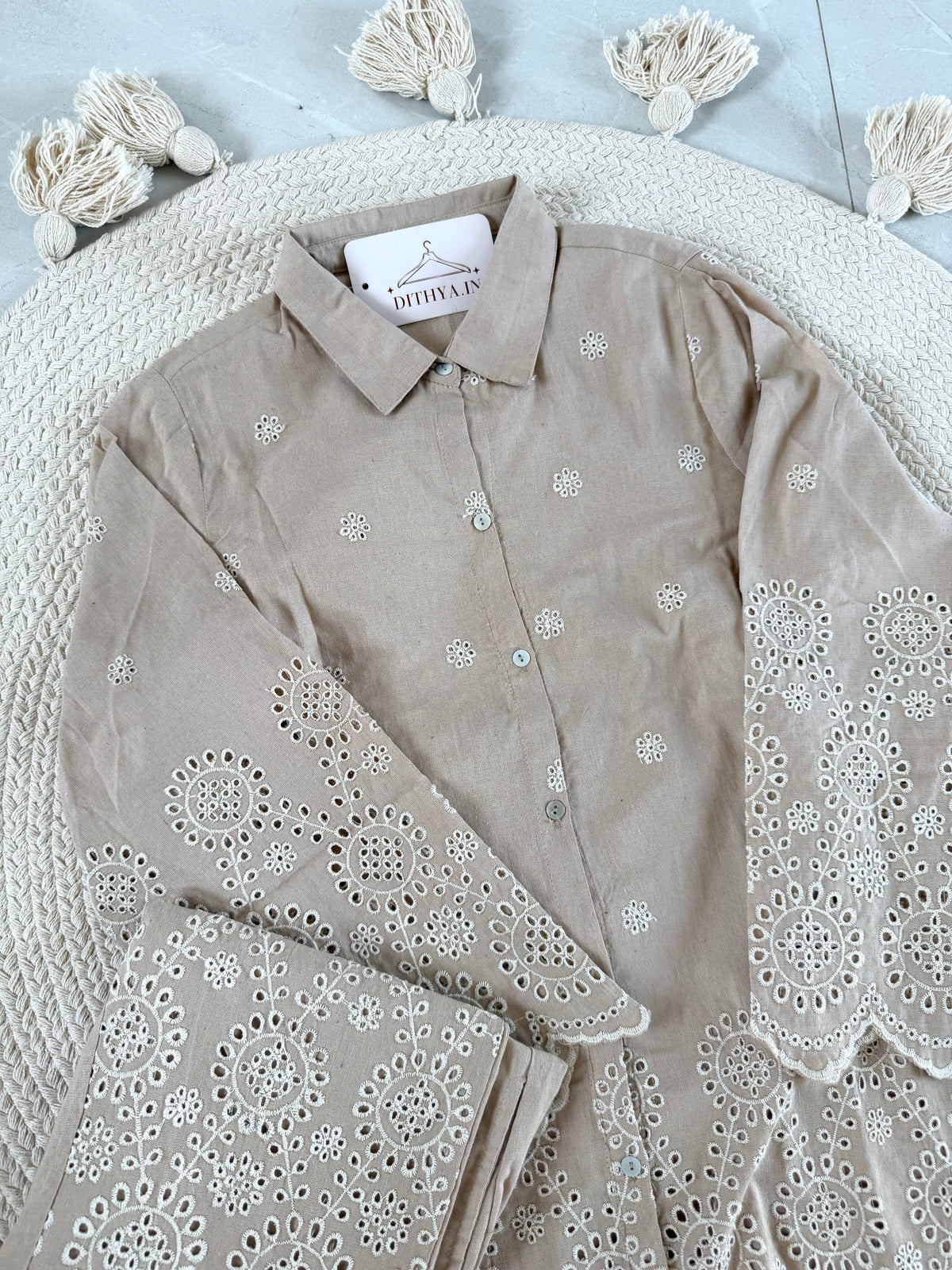 K047 - Linen cotton embroidered coord set