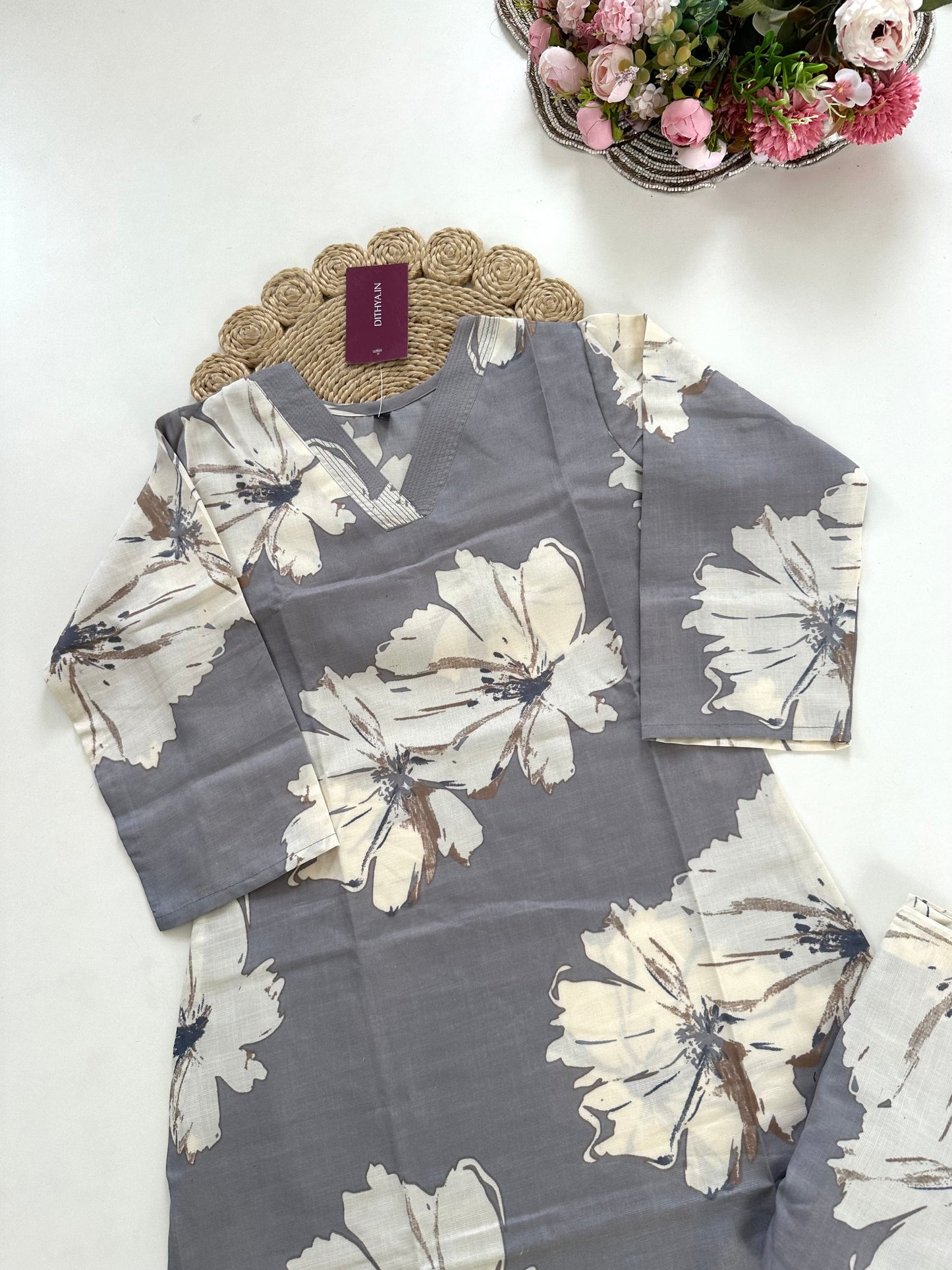 K187 - Cotton floral Kurti with pants in 4 colours