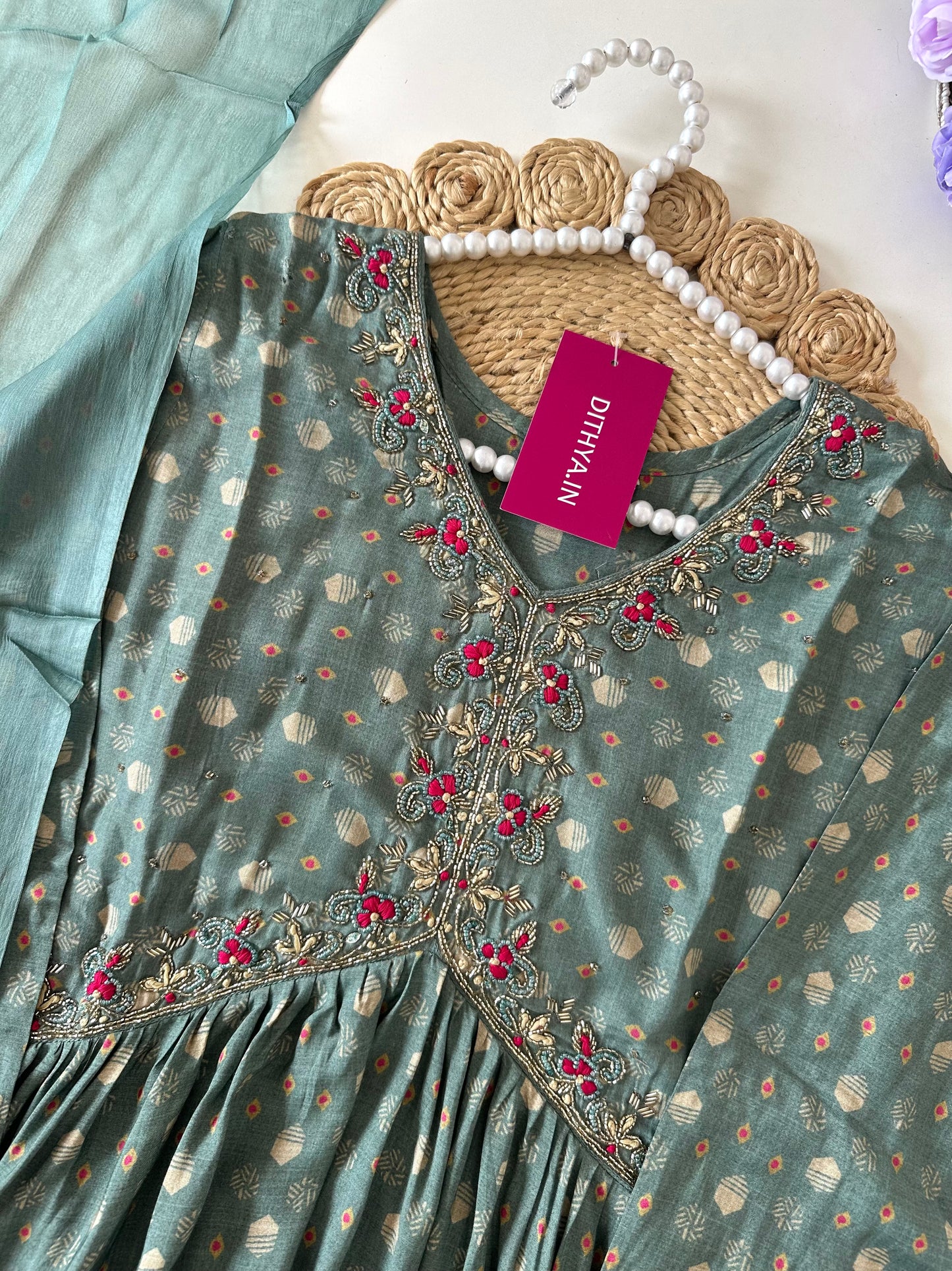 D122 - Muslin Alia cut Anarkali with pants and dupatta