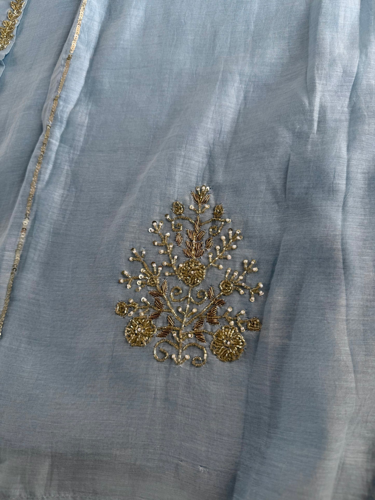 K108 - Mul chanderi handwork aline Kurti with pants and dupatta