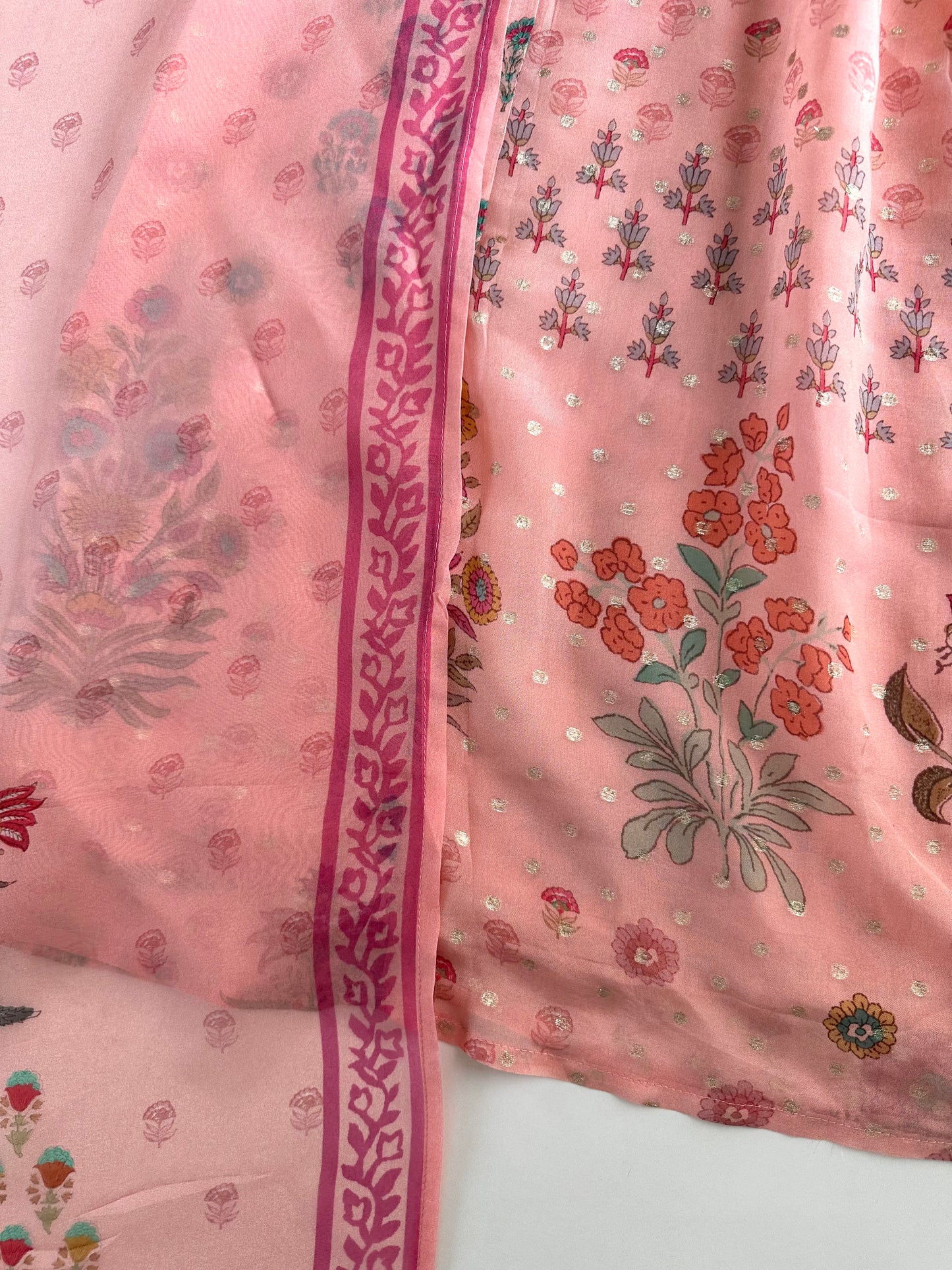 K424 - Viscose organza floral Anarkali with pants and dupatta