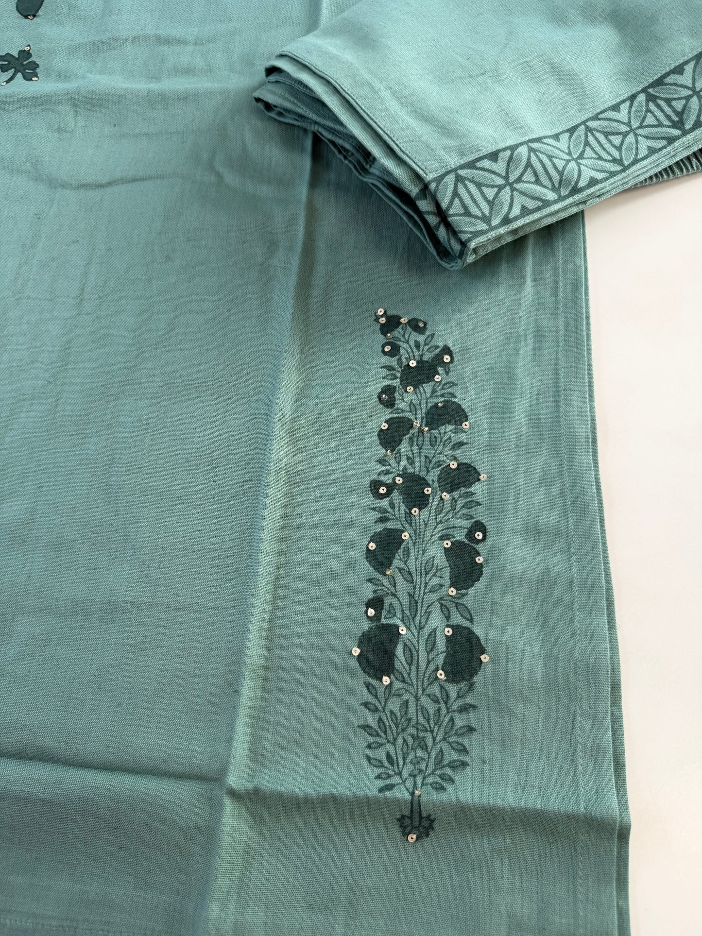 K597 - Cotton embroidered straight Kurti with pants and dupatta