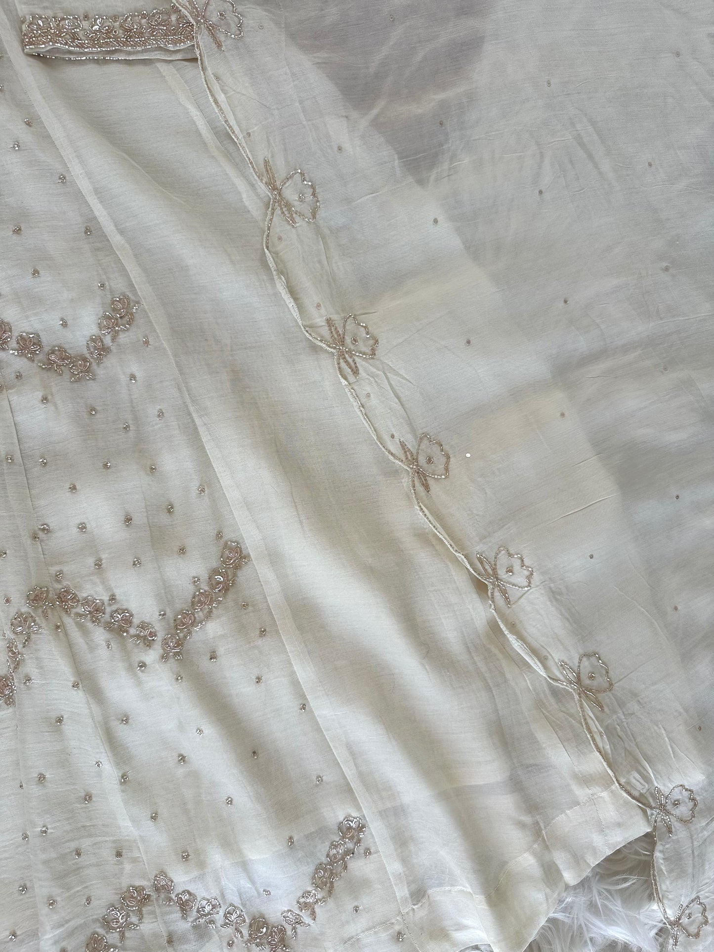 K211 - Mul Chanderi zardosi work Aline Kurti with pants and dupatta