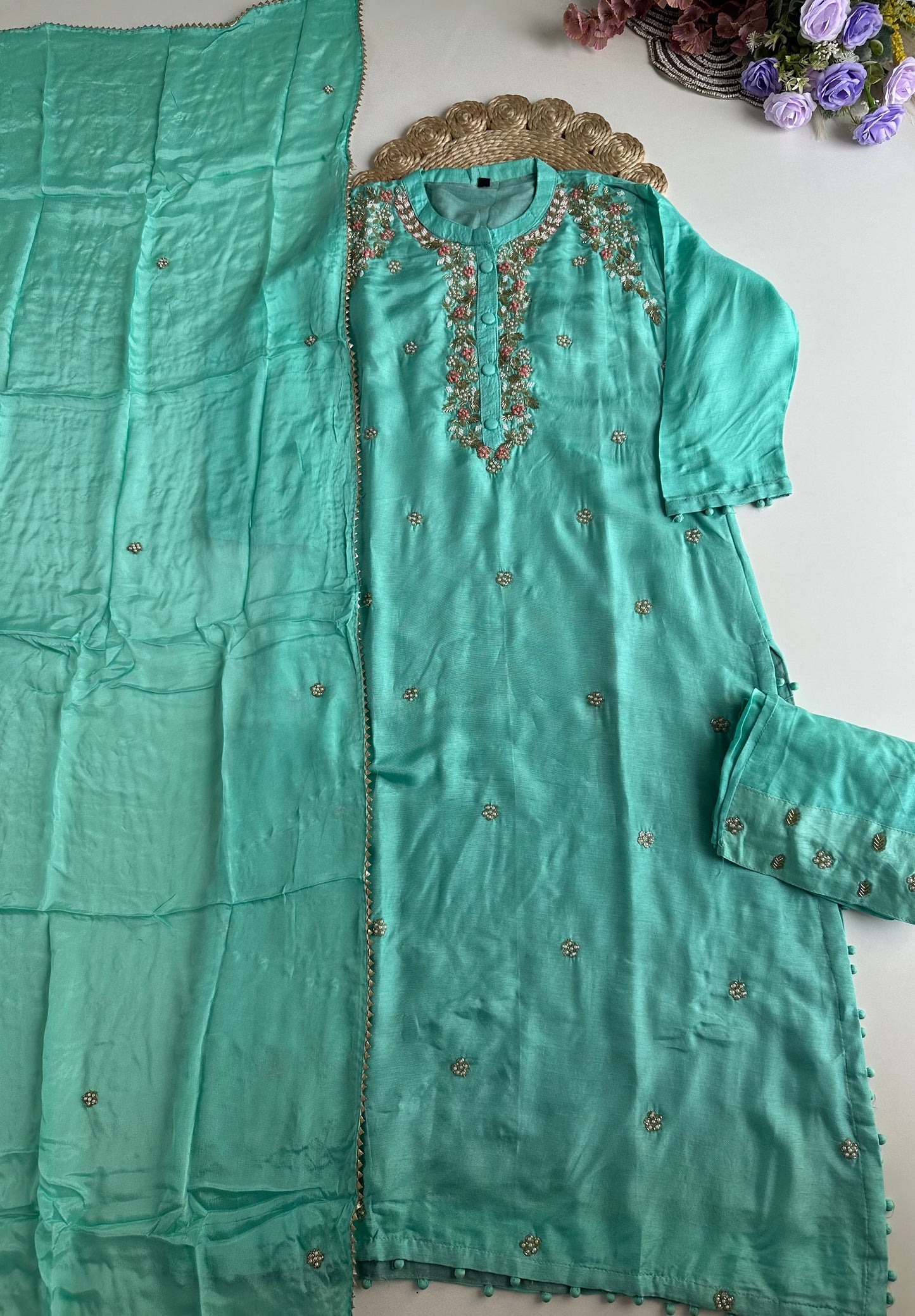 D276 - Dola silk straight kurti with pants and dupatta