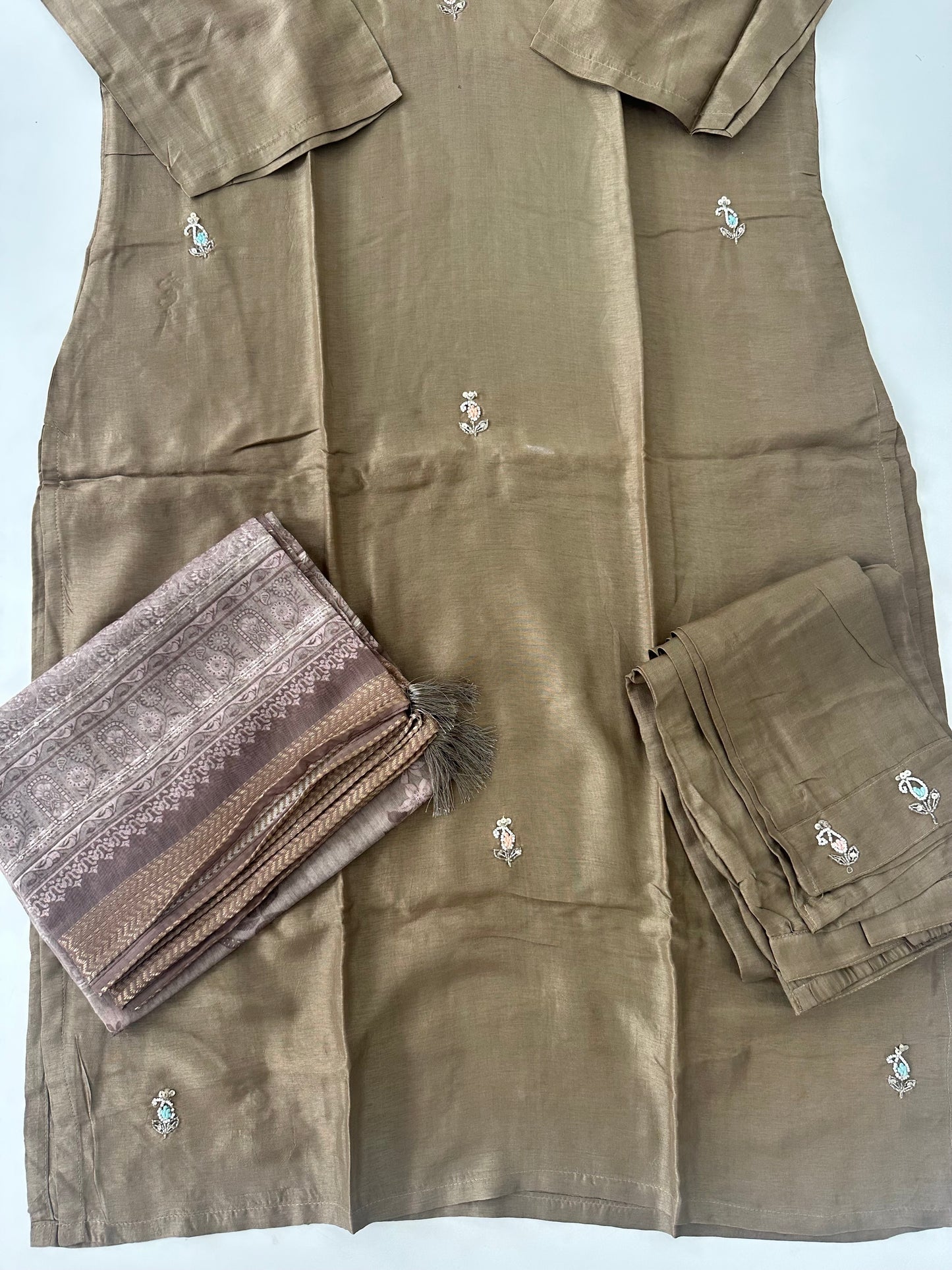 D197 - Dola silk straight kurti with pants and dupatta