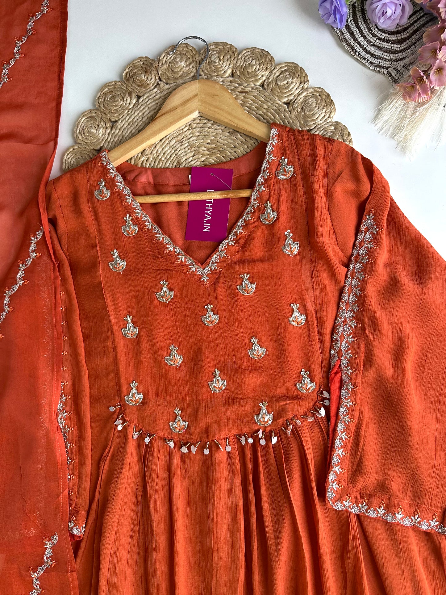K453 - Chinnon handwork Anarkali with pants and dupatta