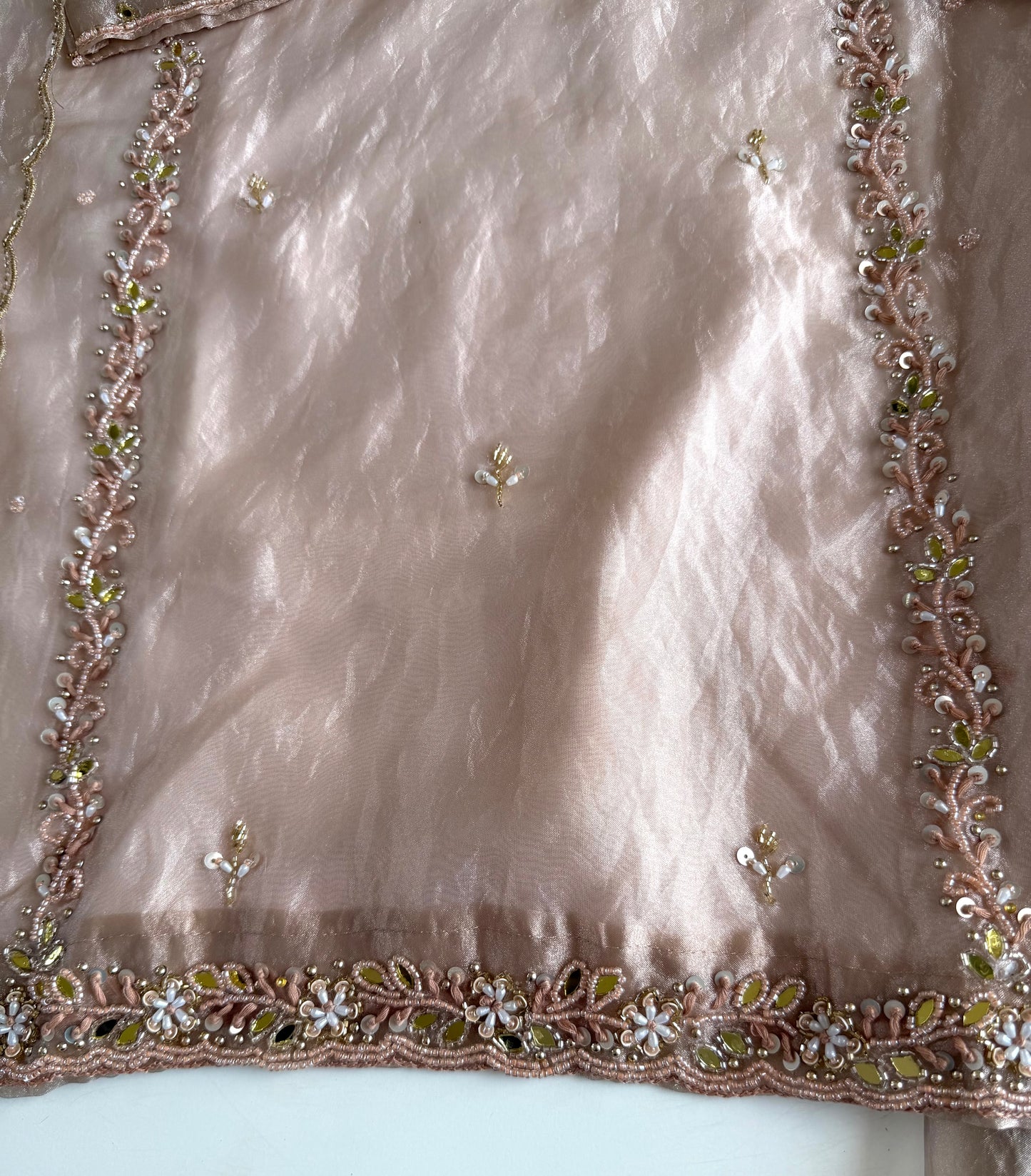 K045 - Glass tissue handwork short Kurti with divider pants and dupatta