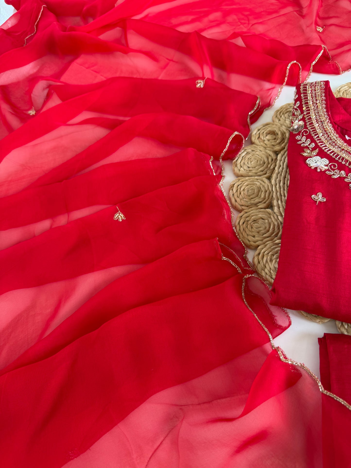 K552 - Russian silk handwork straight Kurti with pants and dupatta