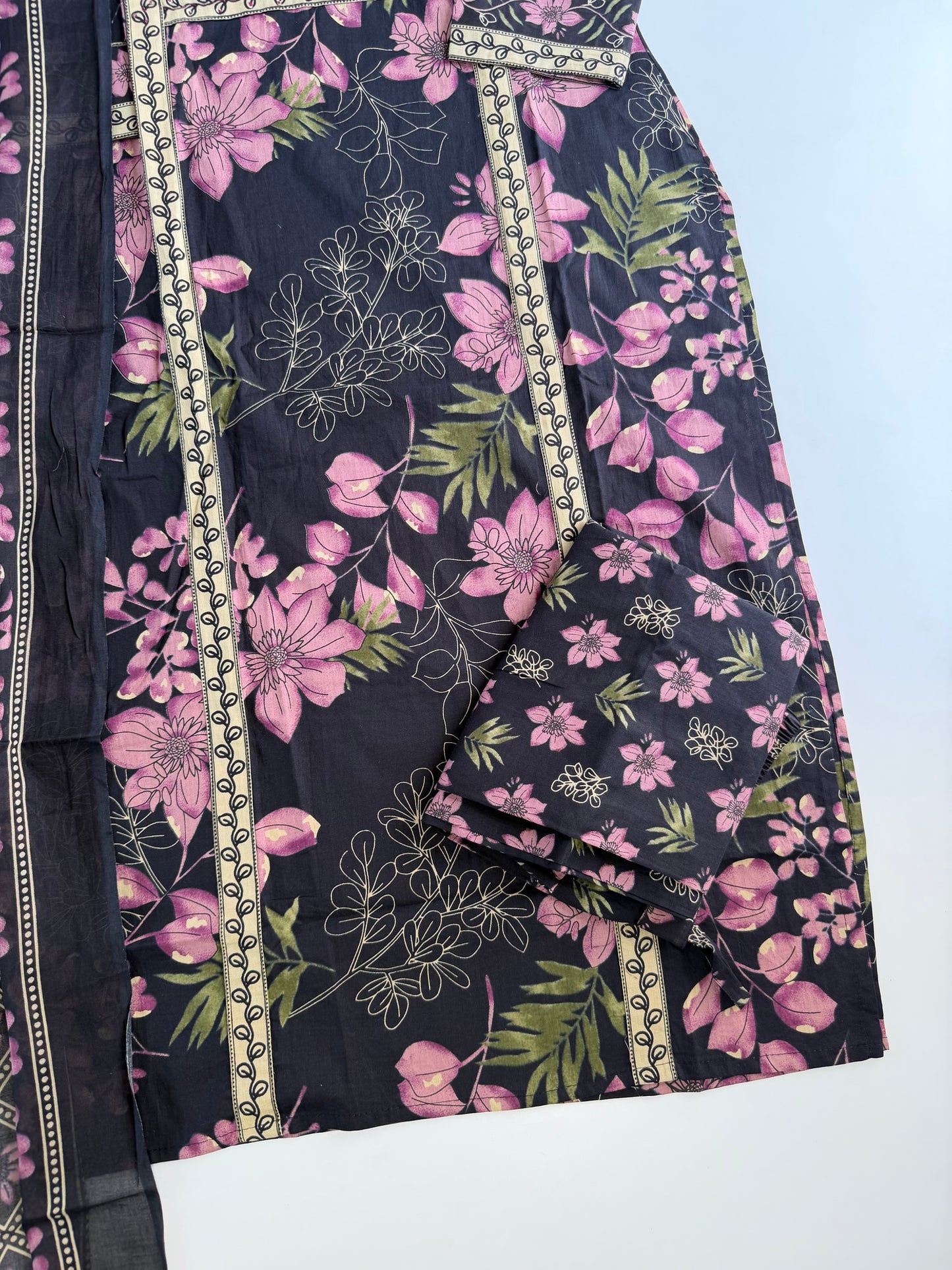 K195 - Cotton floral straight Kurti with pants and dupatta