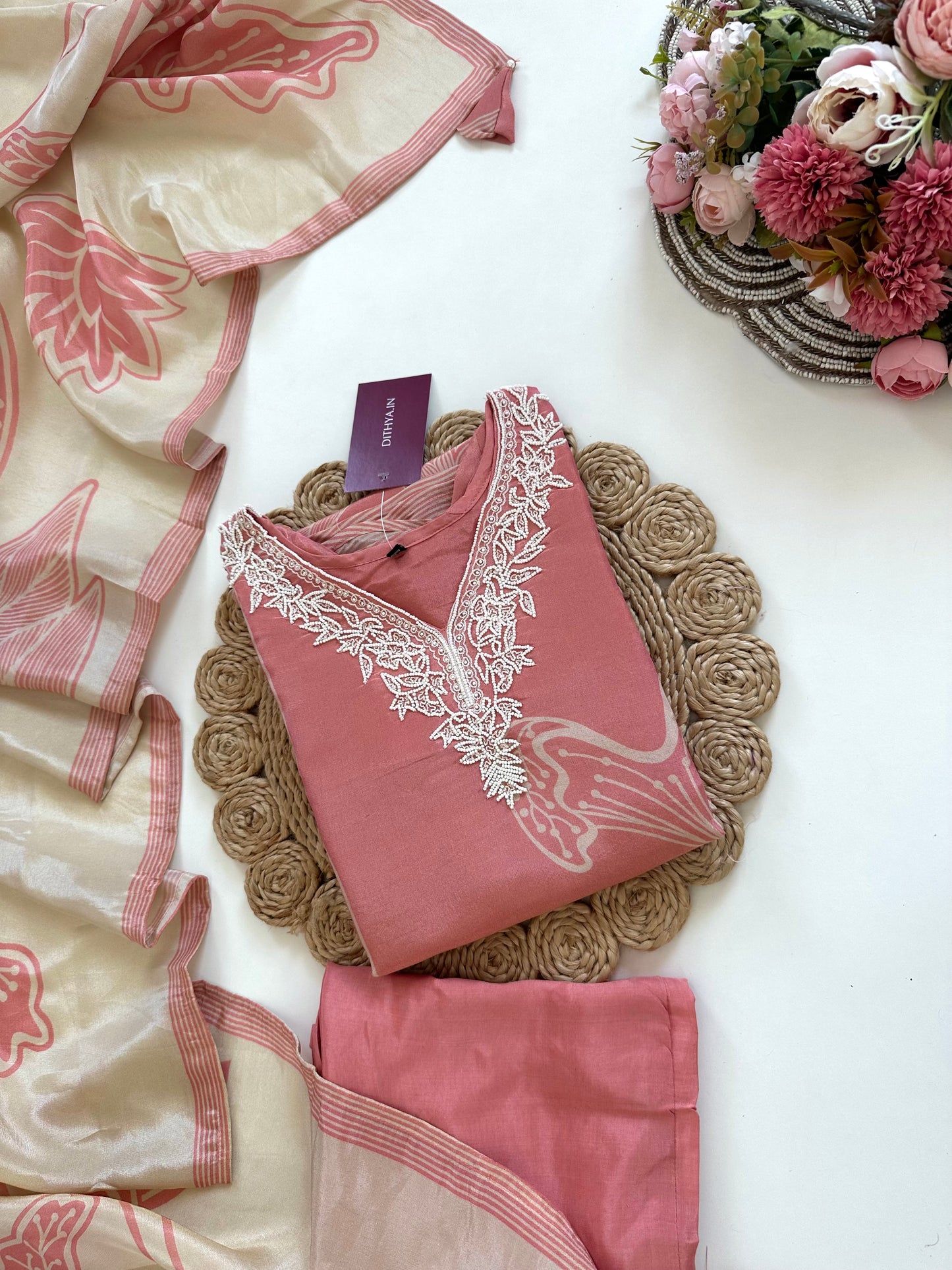 K153 - Tissue silk kurti with pants and dupatta