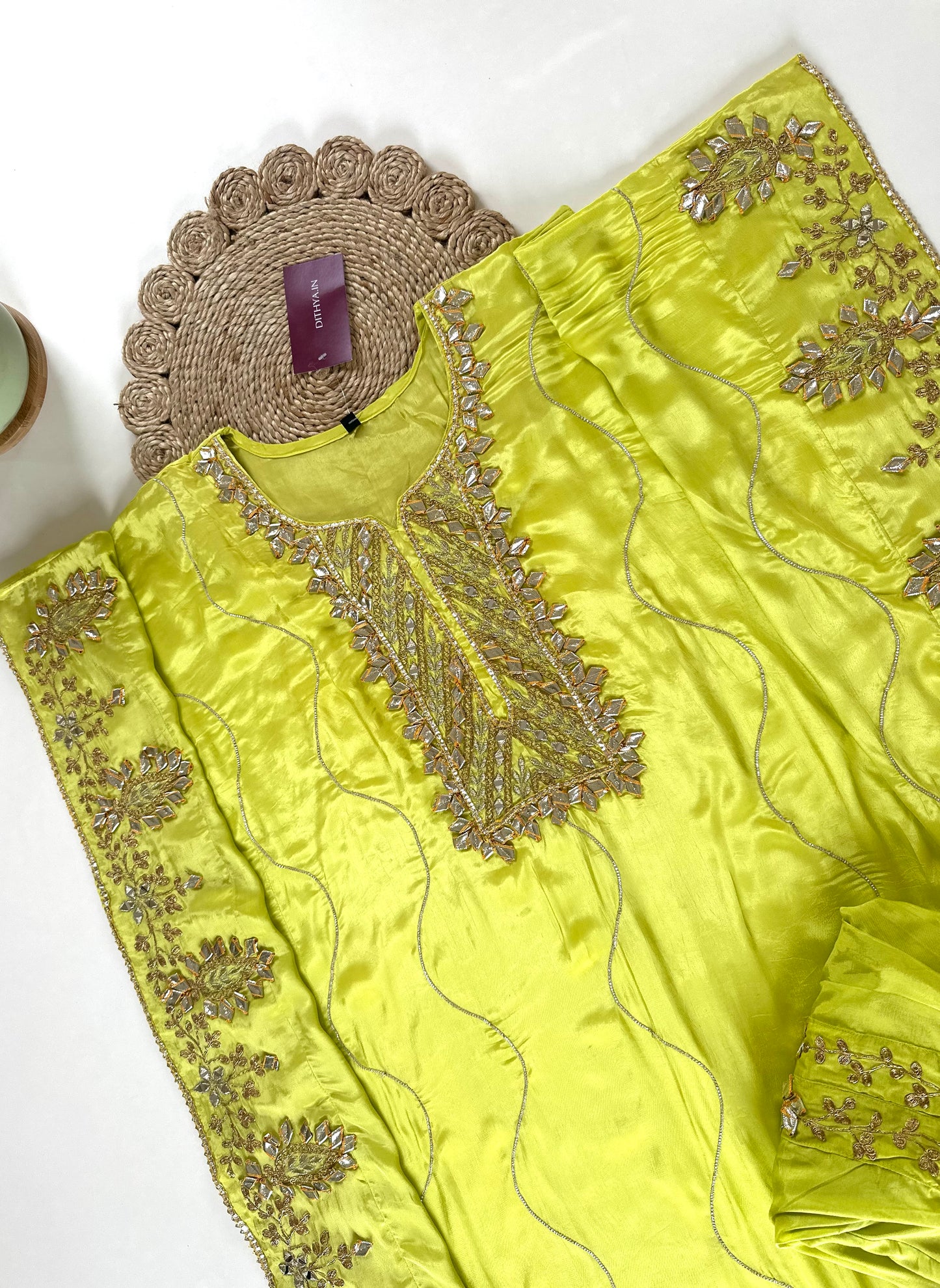 K182 - Pure crape Gota work Kaftan with pants