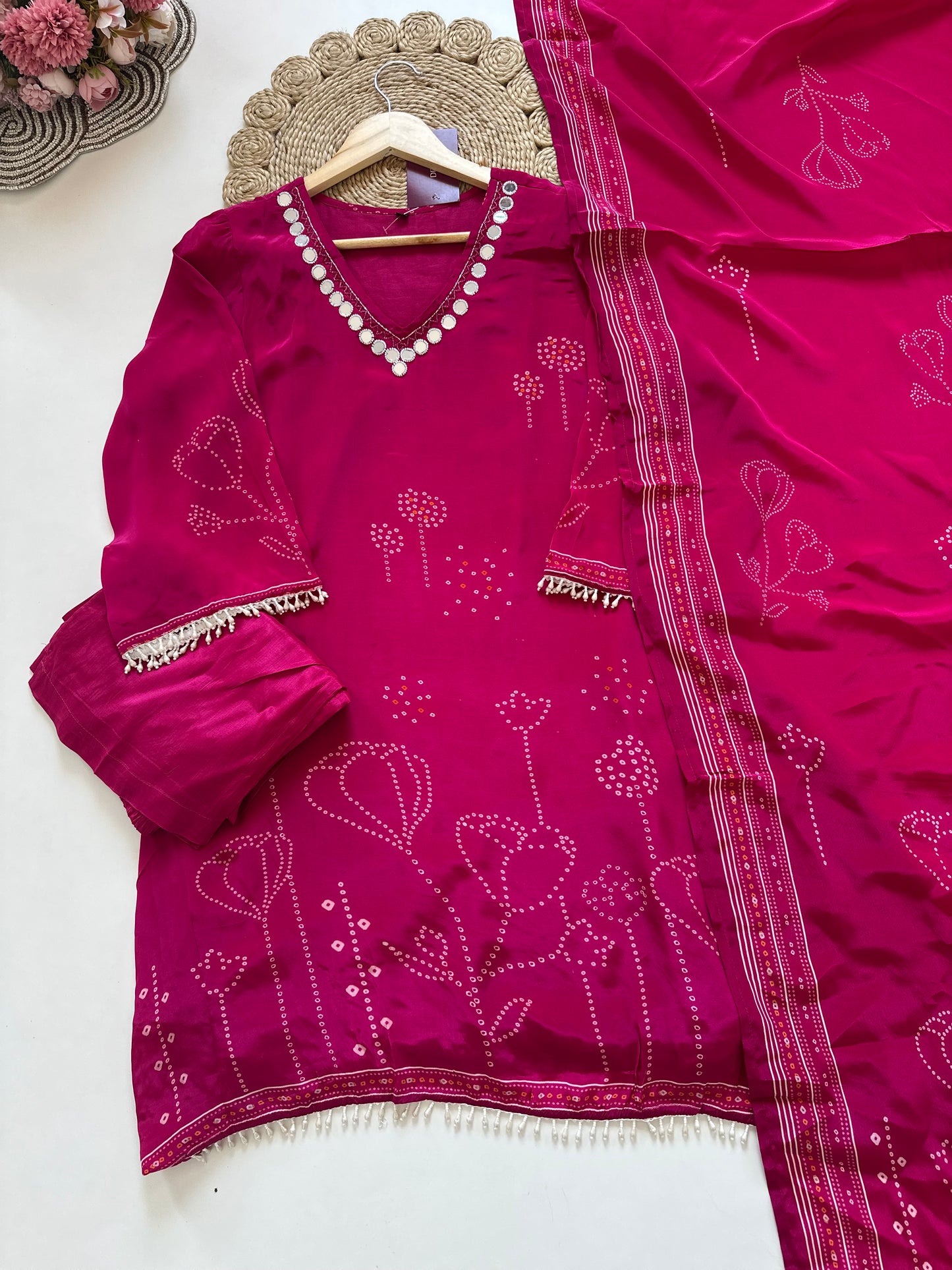 K251 - Crepe silk floral short kurti with pants and dupatta.