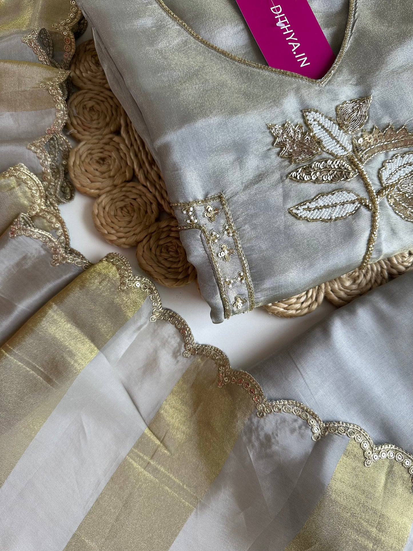 K135 - Tissue silk handwork Anarkali with pants and dupatta