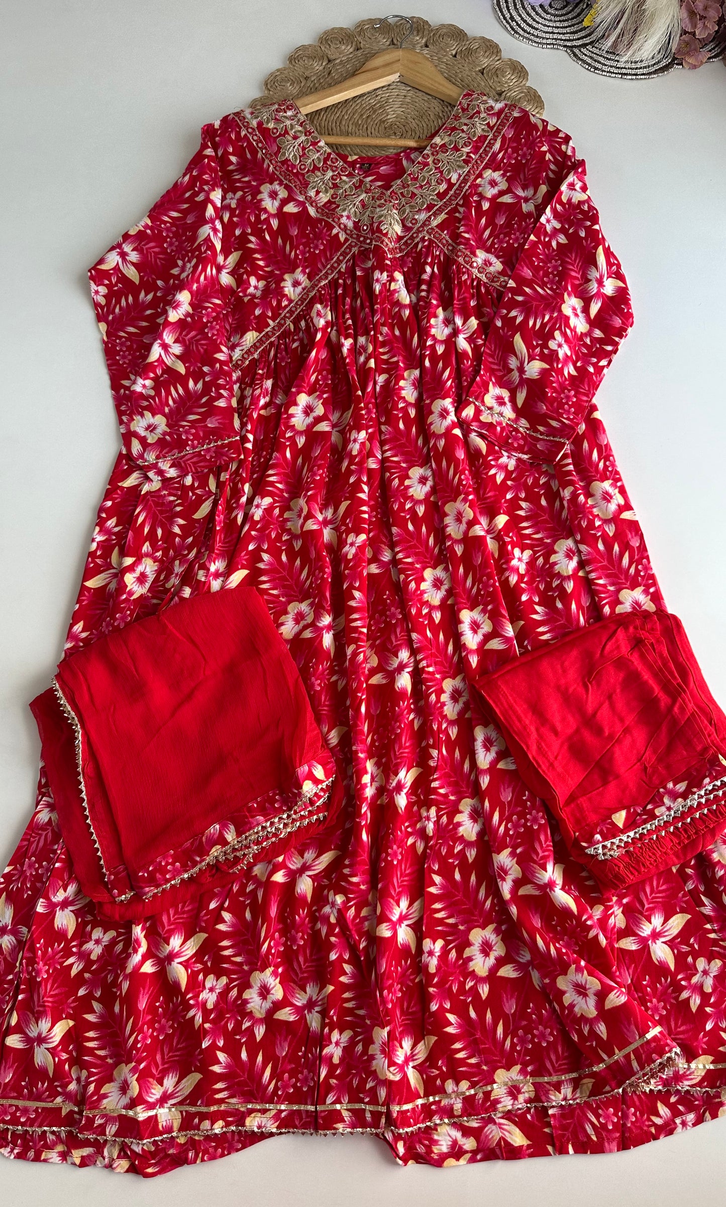 D153 - Muslin Silk Alia cut Anarkali with pants and dupatta
