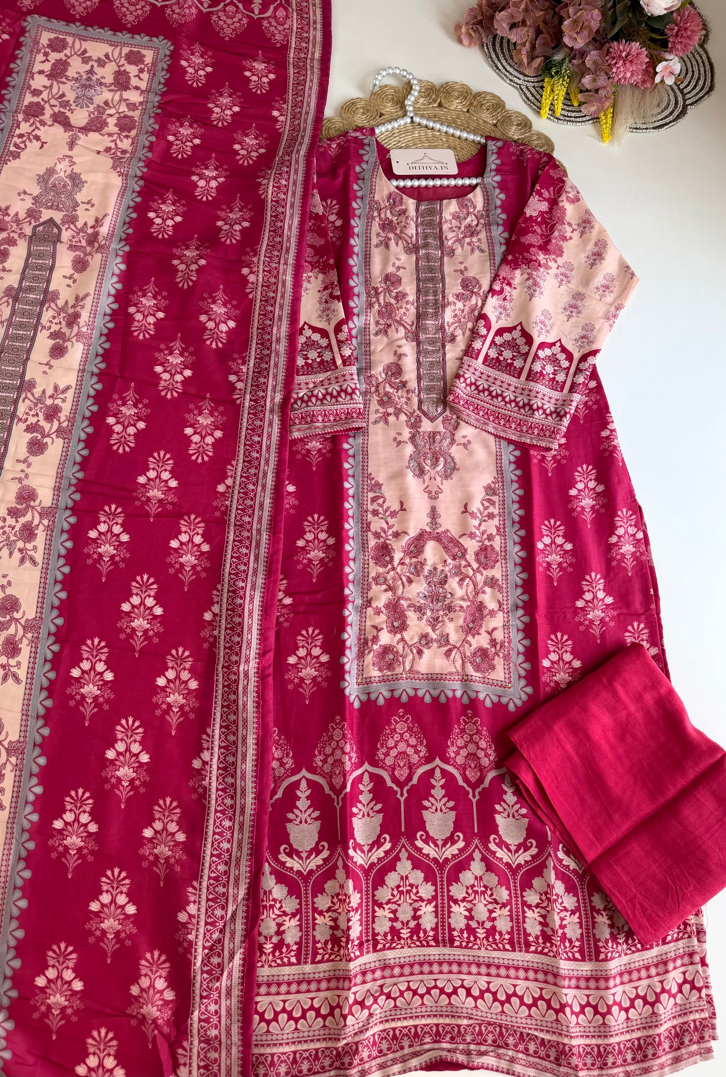 K517 - Rayon printed straight Kurti with pants and dupatta