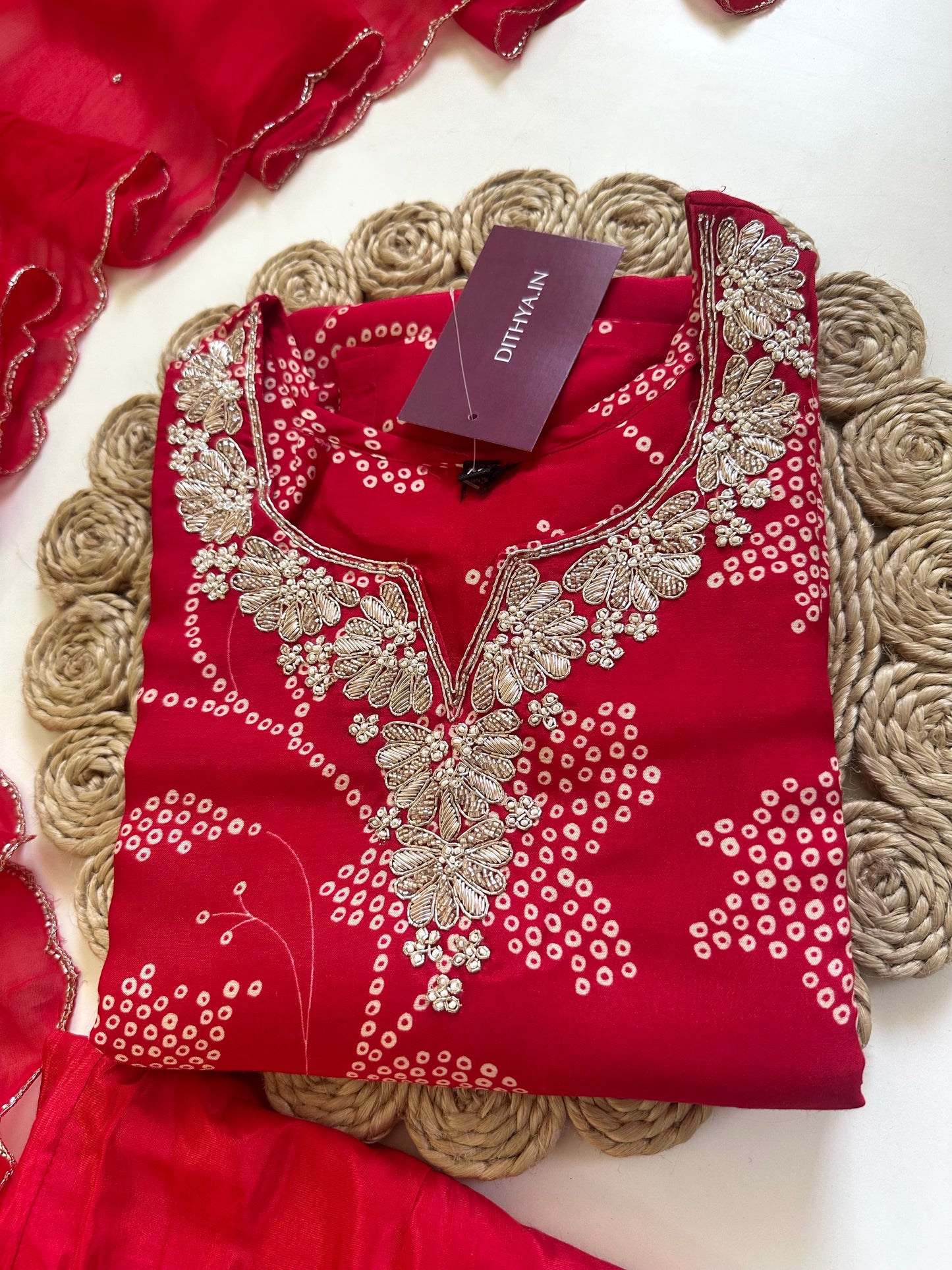 K295 - Russian silk handwork straight kurti with pants and dupatta.