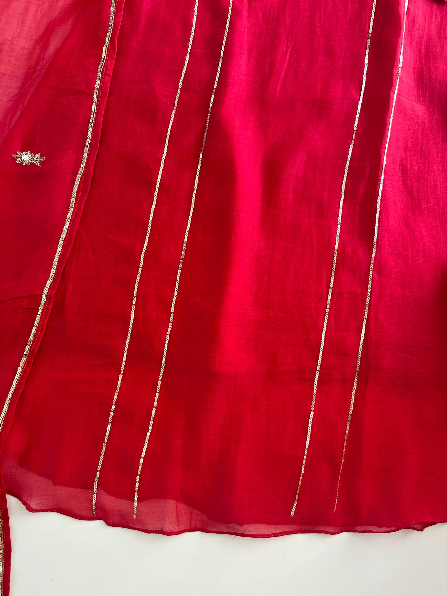 K070 - Mul Chanderi handwork Aline Kurti with pants and dupatta
