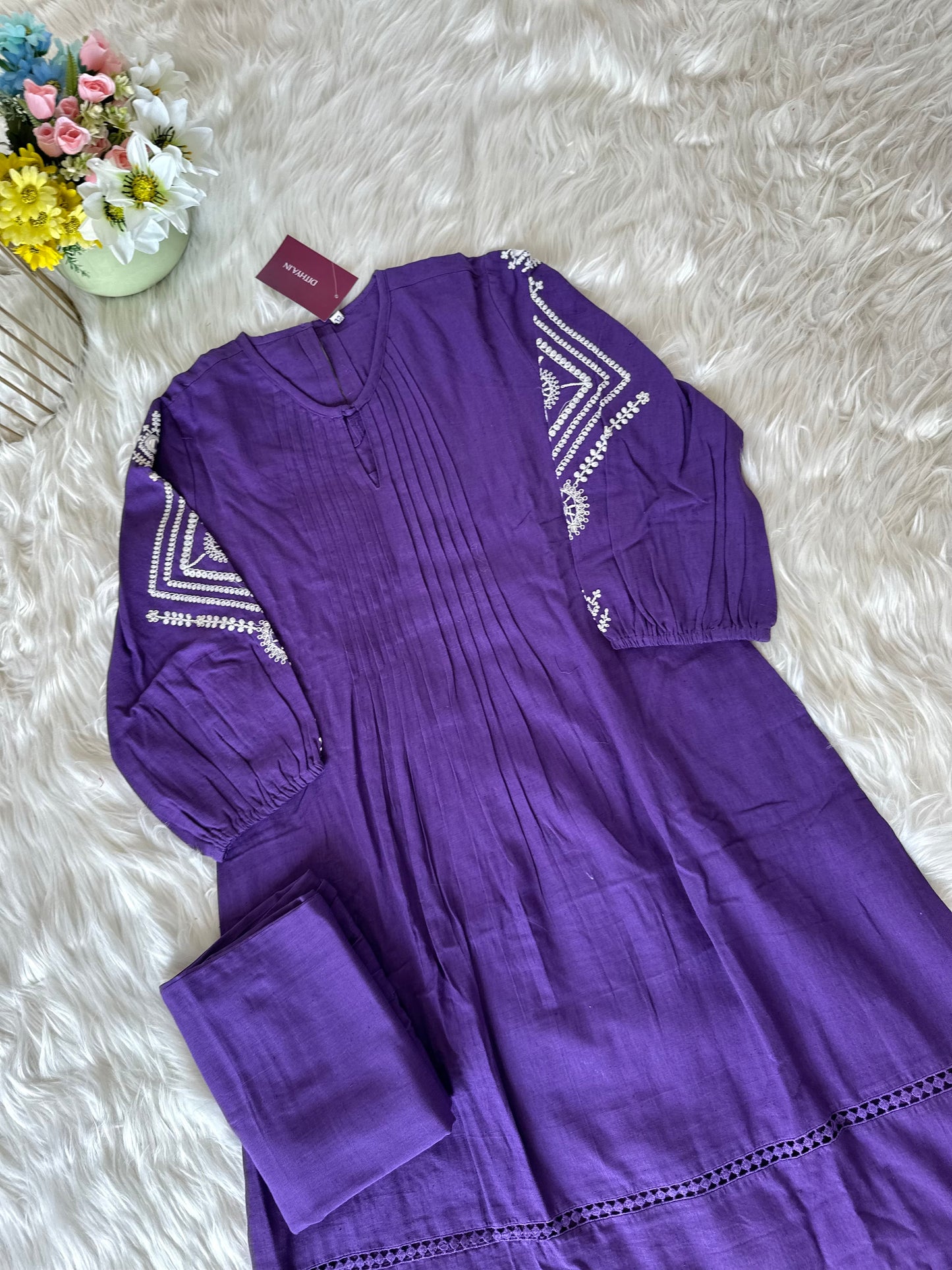 K289 - Cotton embroidered Aline Kurti with pants