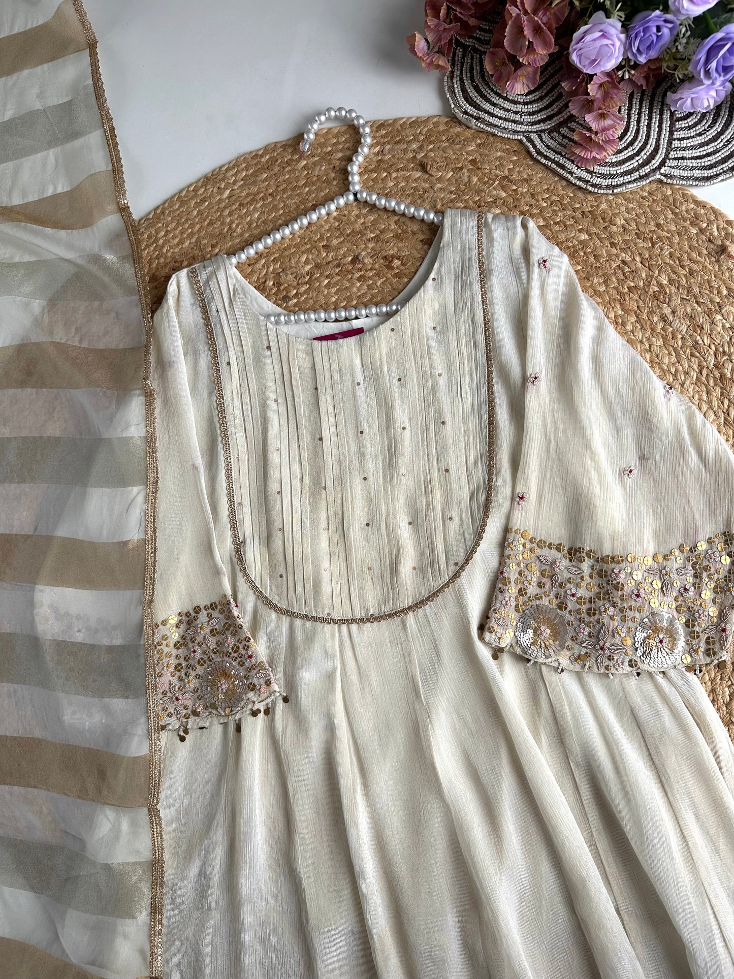K006 - Crush tissue Anarkali with pants and dupatta