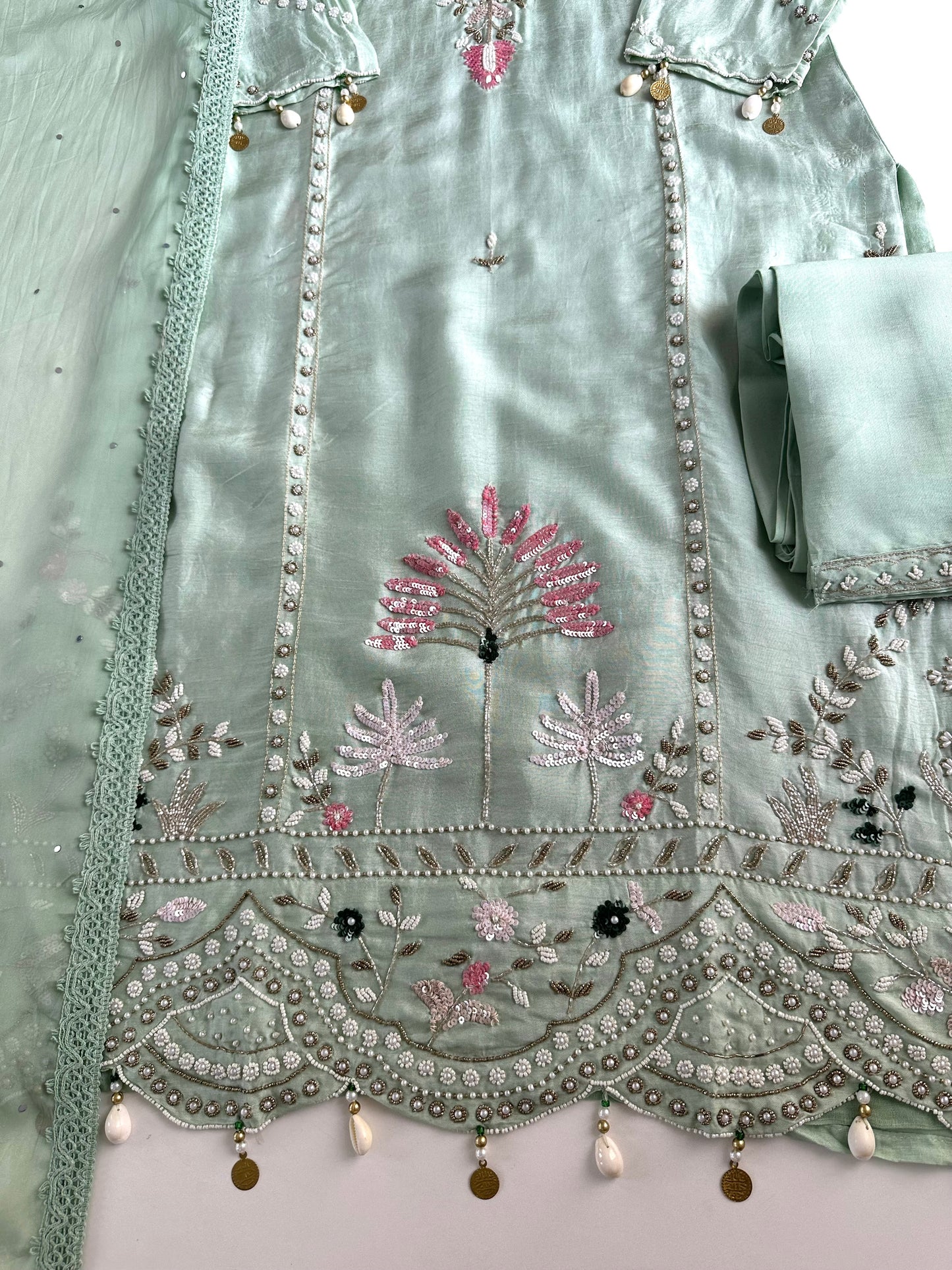 K188 - Russian silk handwork straight Kurti with pants and dupatta