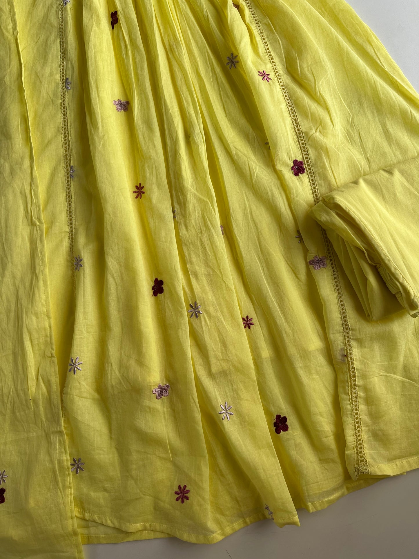 K246 - Mul cotton embroidered Anarkali with pants and dupatta