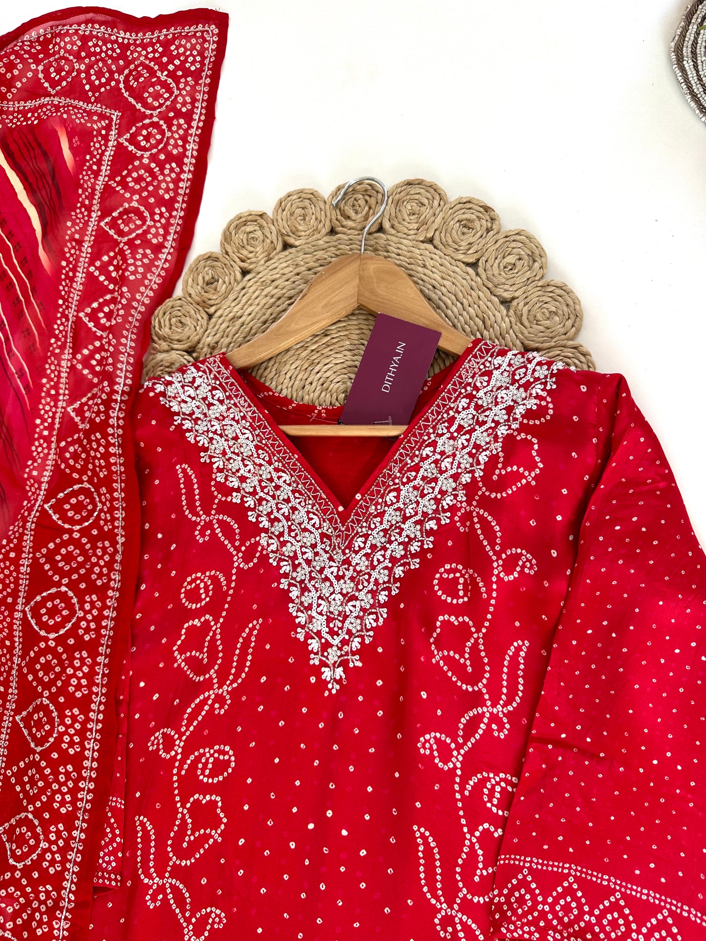 K174 - Pure crape handwork straight Kurti with pants and dupatta in 2 colours