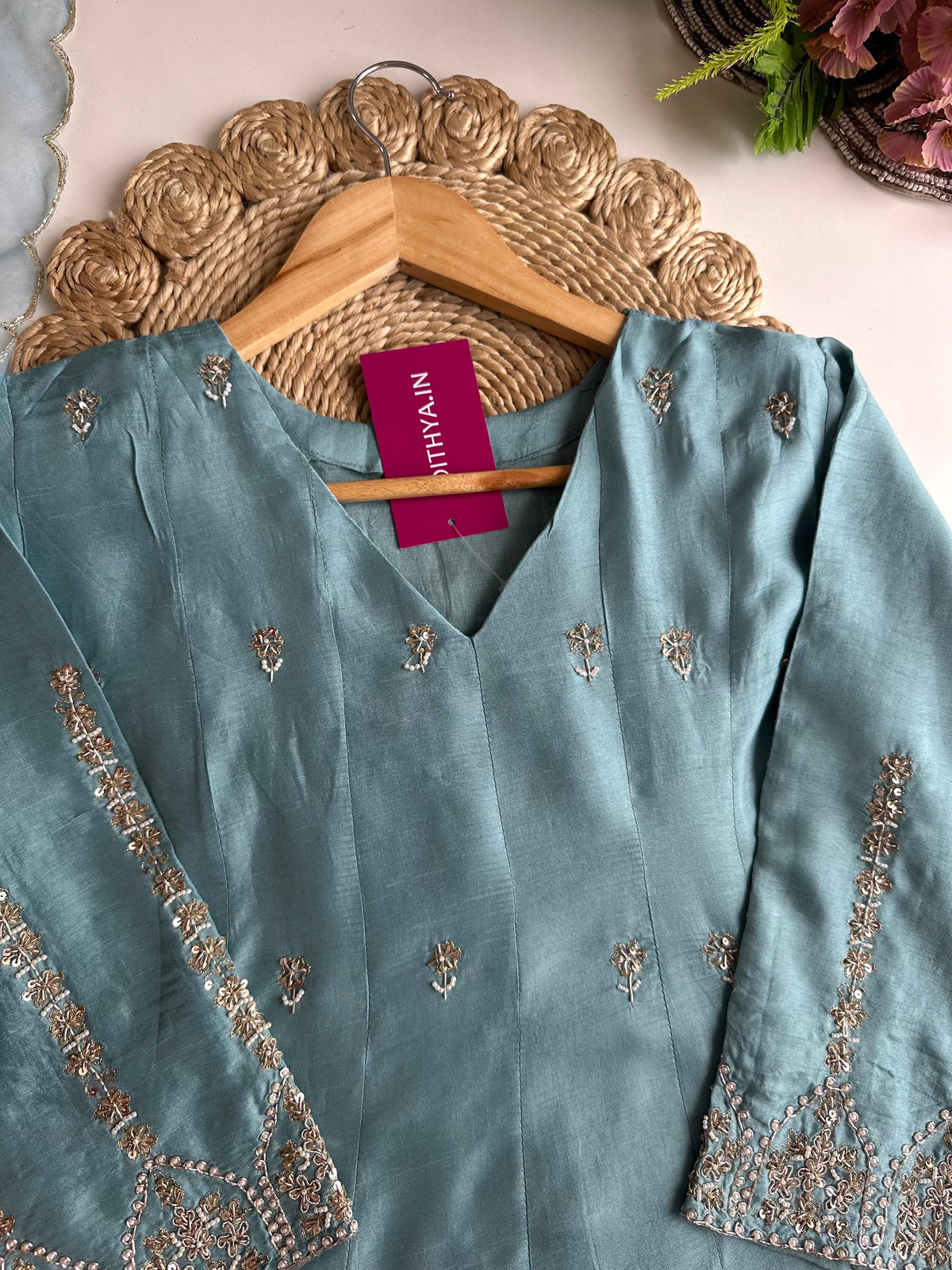 K135 - Russian silk handwork Anarkali with pants and dupatta