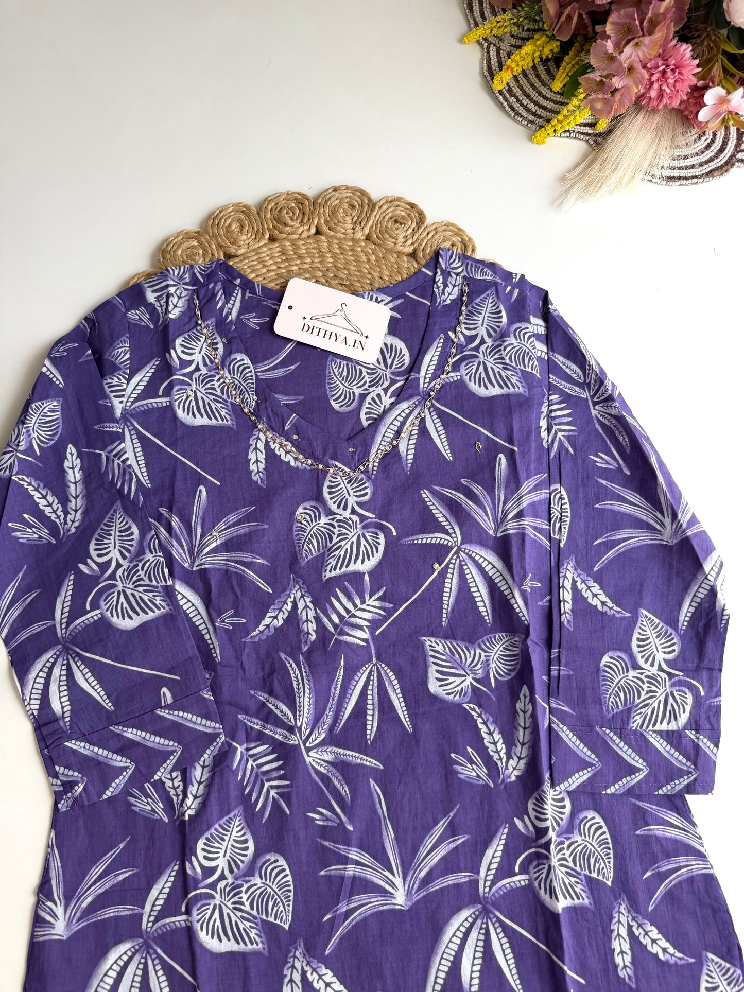 K375 - Floral cotton straight Kurti with pants in 2 colours