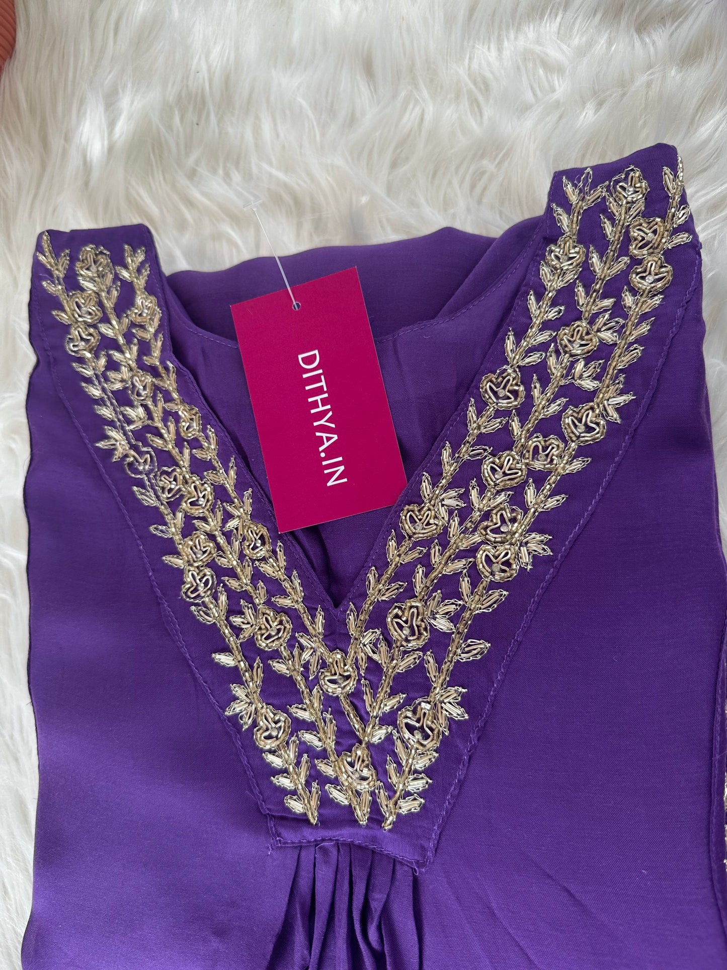 K259 - Mul Chanderi zardosi Aline Kurti with pants and dupatta