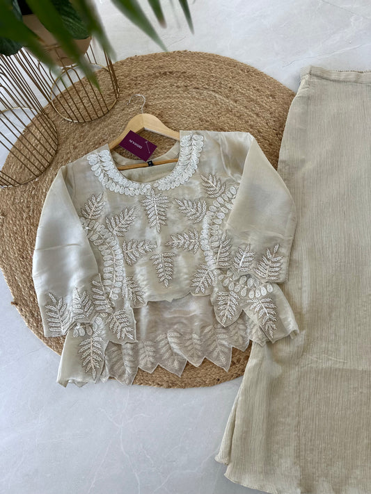 K045 - Tissue silk handwork Short top with palazzo
