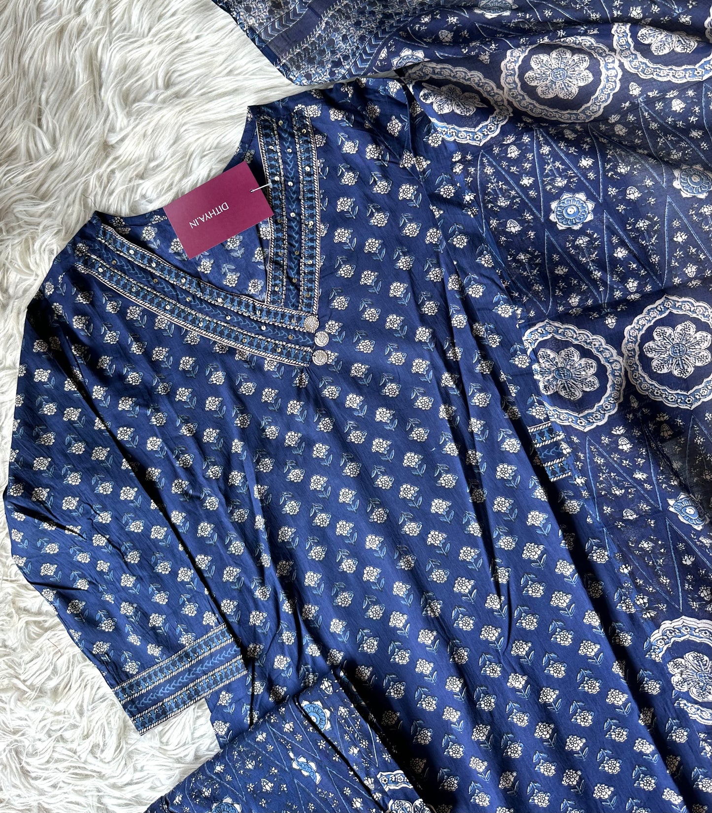 K062 - Cotton printed straight Kurti with pants and dupatta