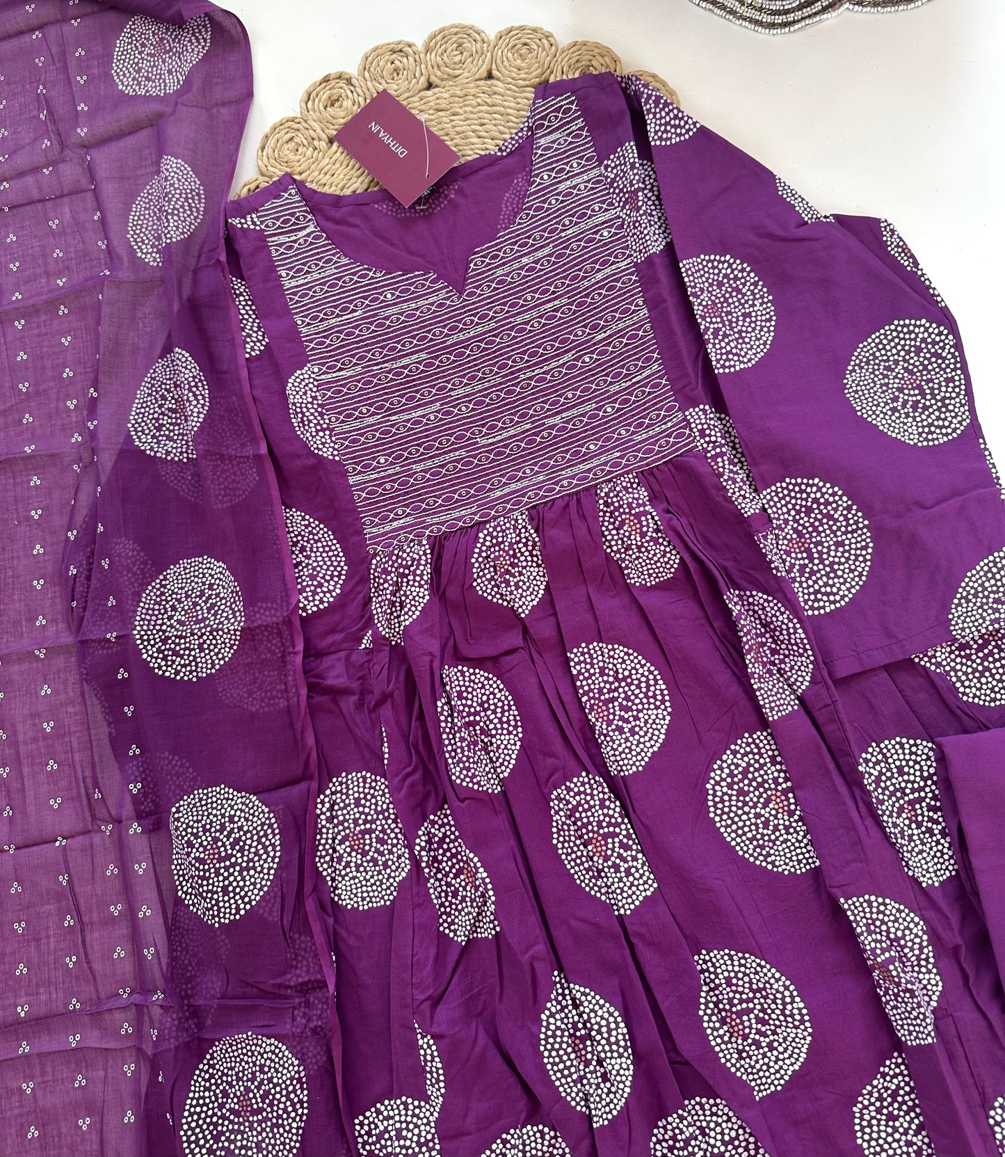 K041 - Cotton printed Anarkali with pants and dupatta