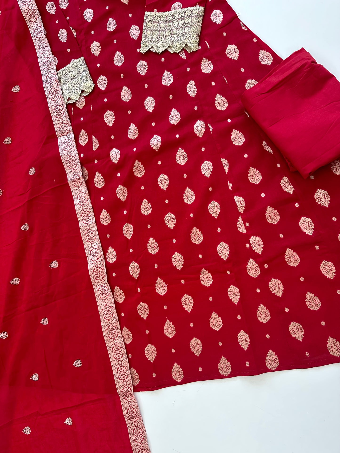 K094 - Cotton Jacquard Aline Kurti with pants and dupatta in 3 colours.