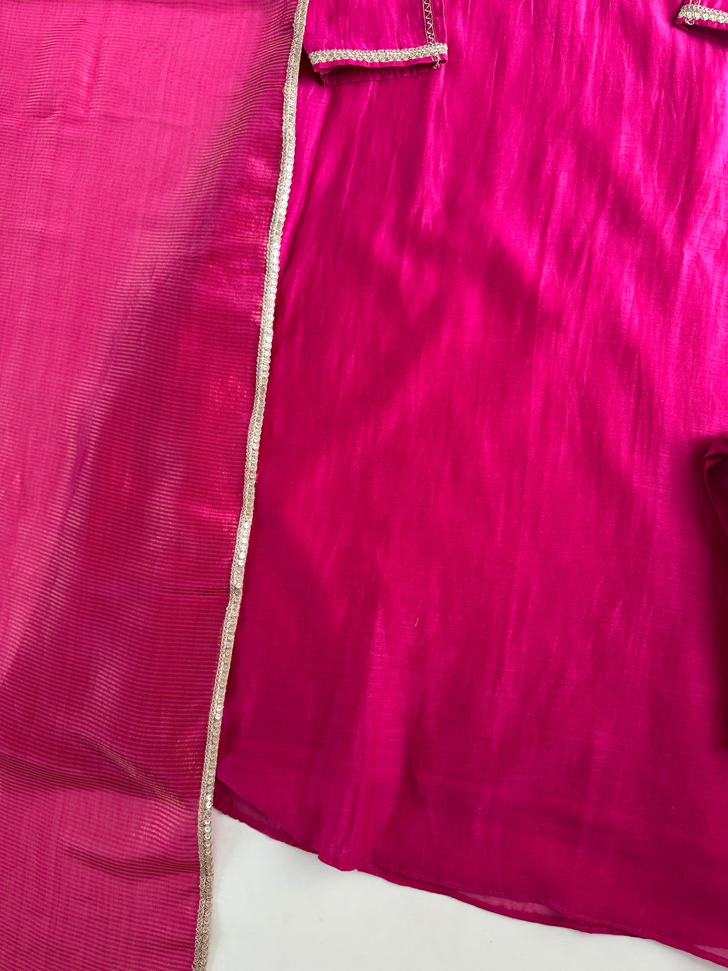 K013 - Mul Chanderi handwork Aline Kurti with pants and dupatta