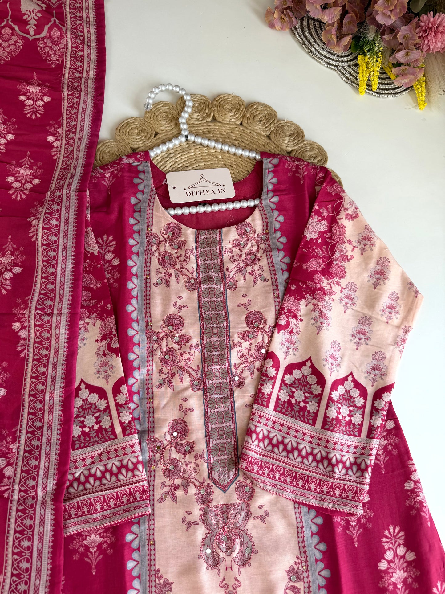 K517 - Rayon printed straight Kurti with pants and dupatta
