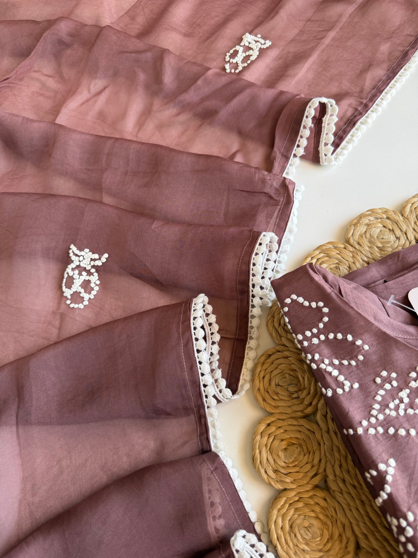 K659 - Russian silk knot work straight Kurti with pants and dupatta